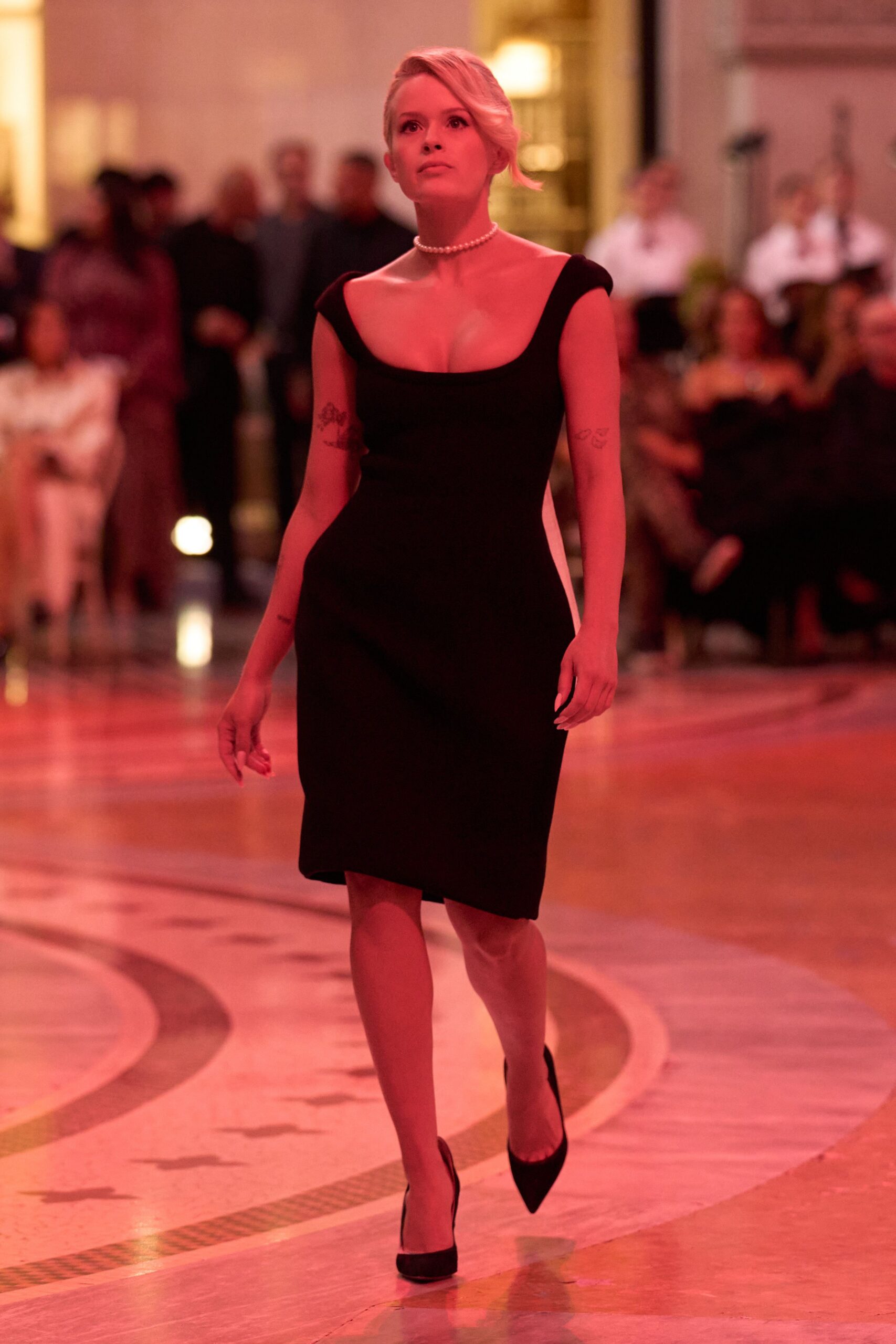 black scoop-neck midi dress