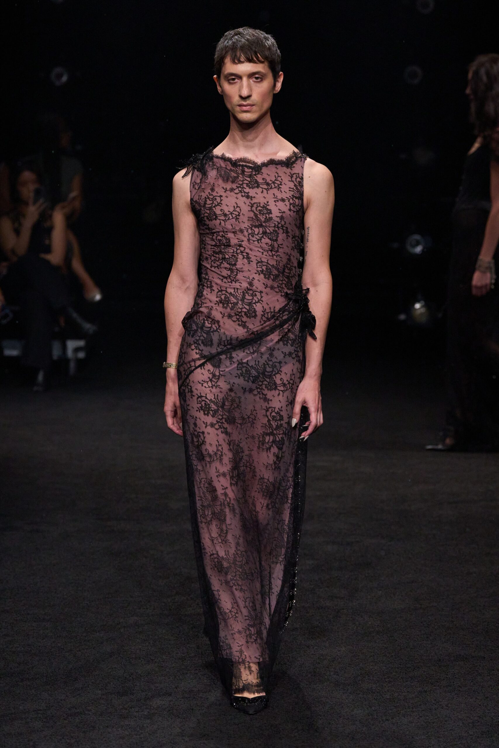 sheer floral lace evening gown