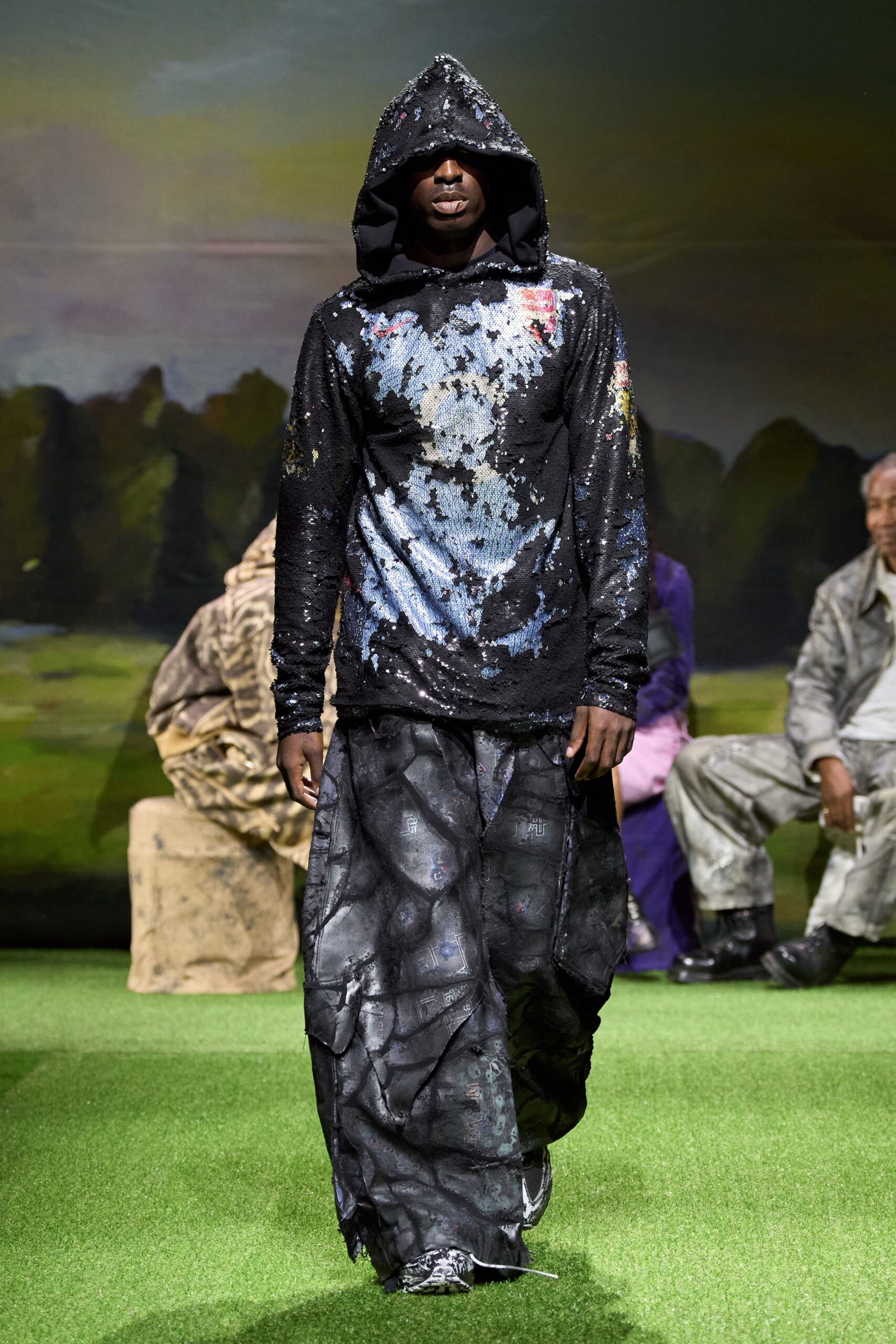sequined hooded pullover