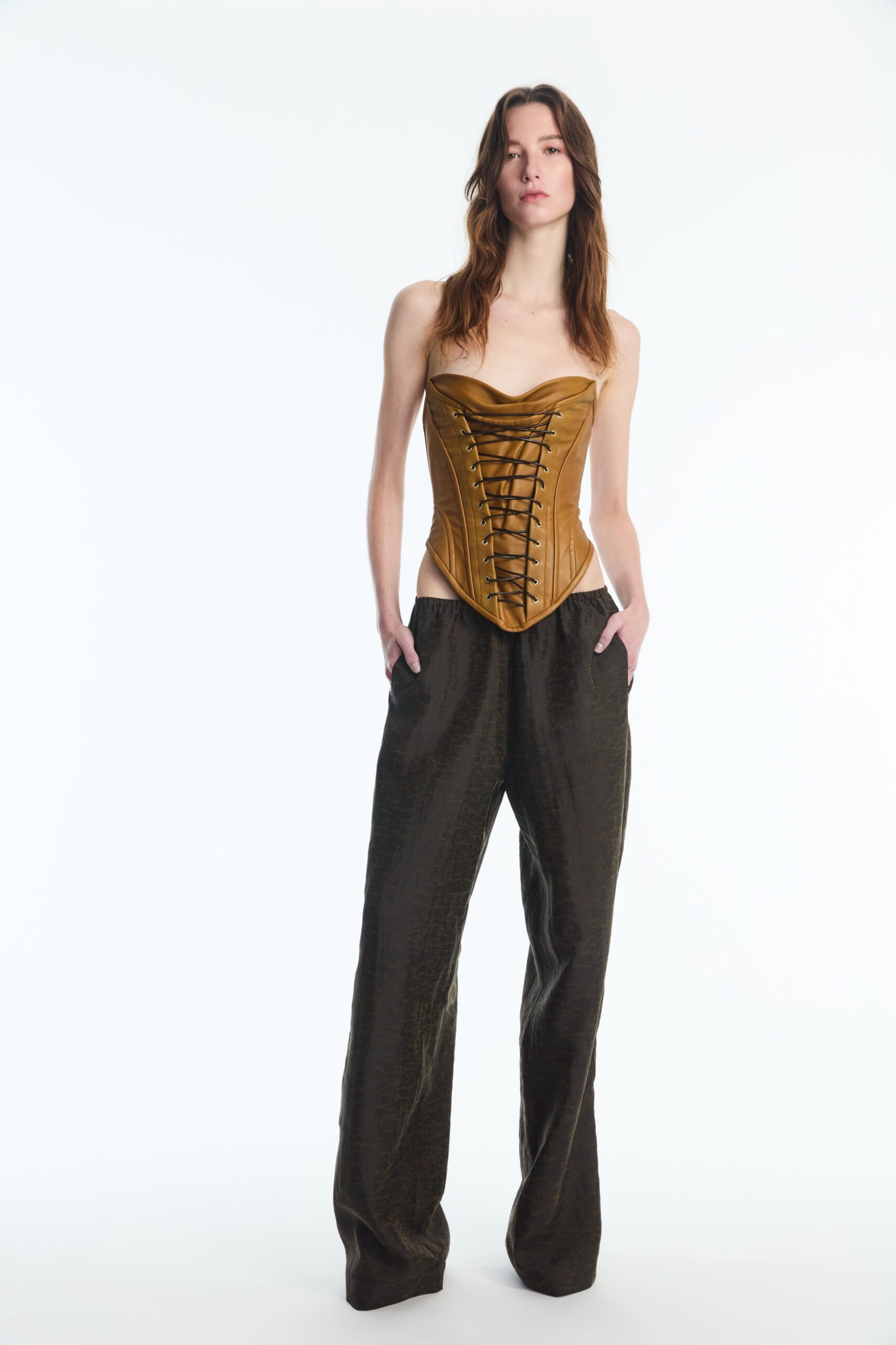 lace-up satin corset top