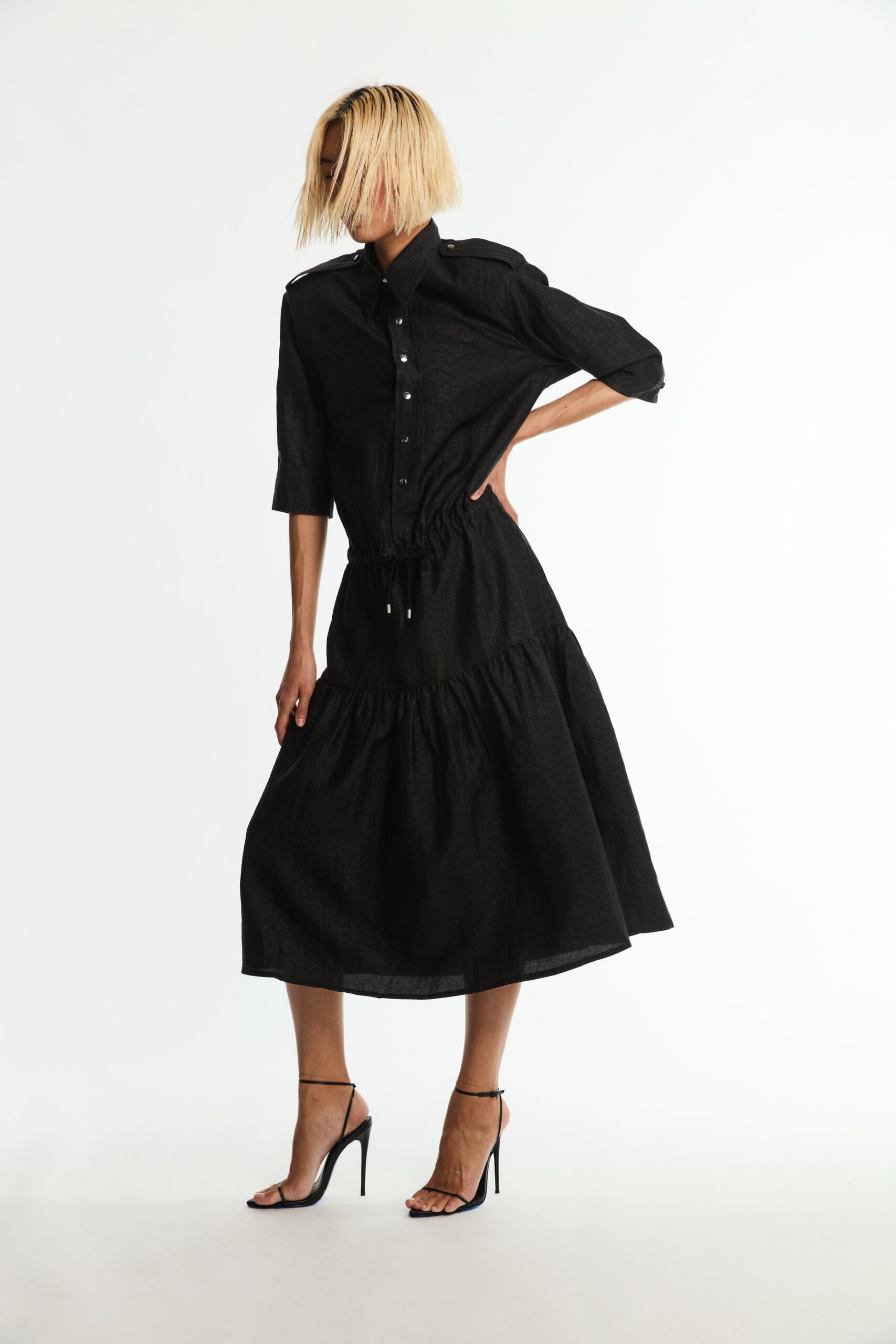 black tiered shirt dress