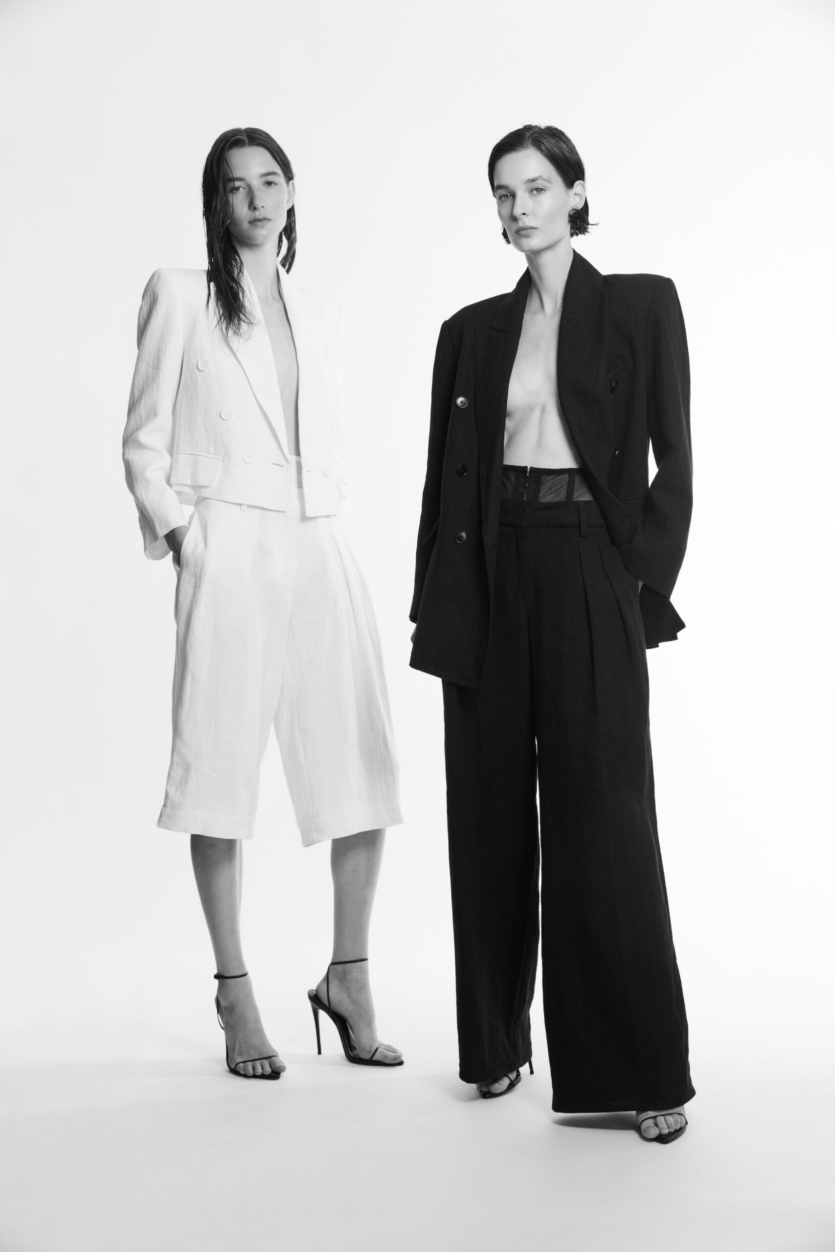 cropped double-breasted white blazer