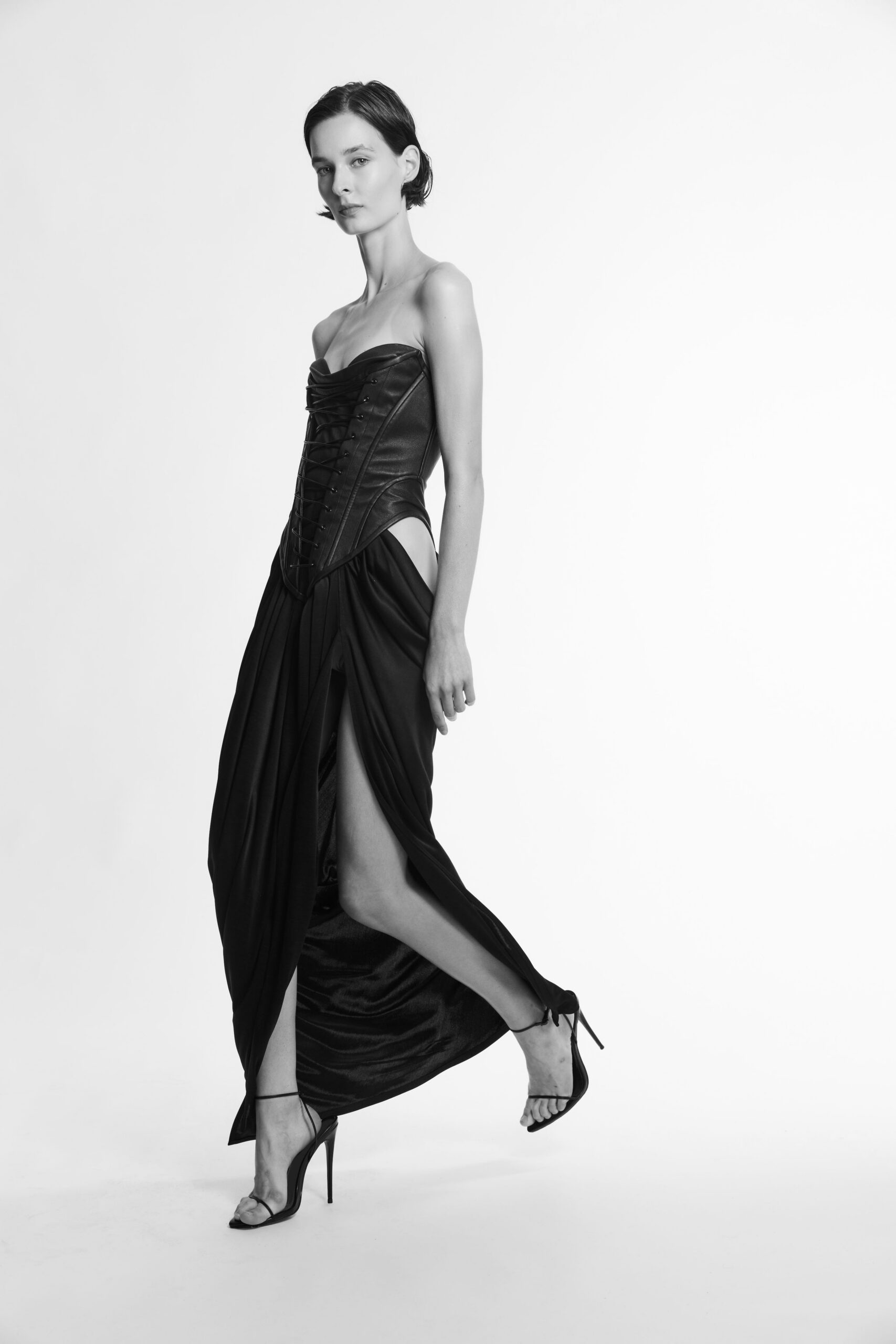 black corset bodice evening gown