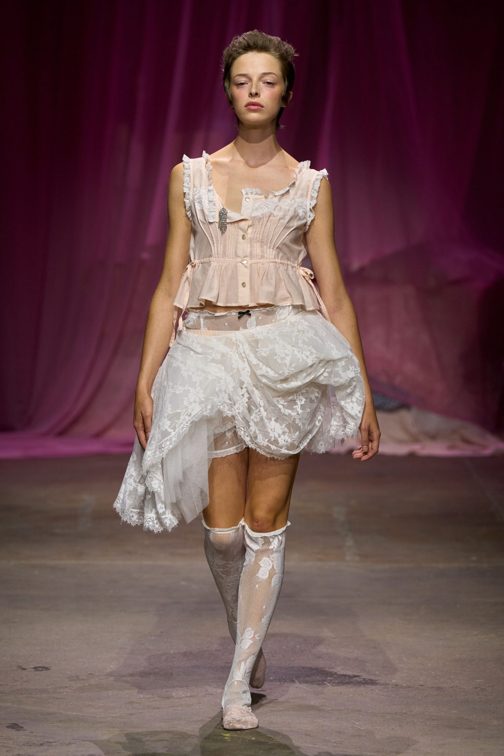 ruffled peplum blouse with lace skirt