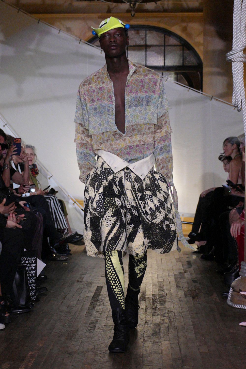 sheer floral cape-overlay shirt