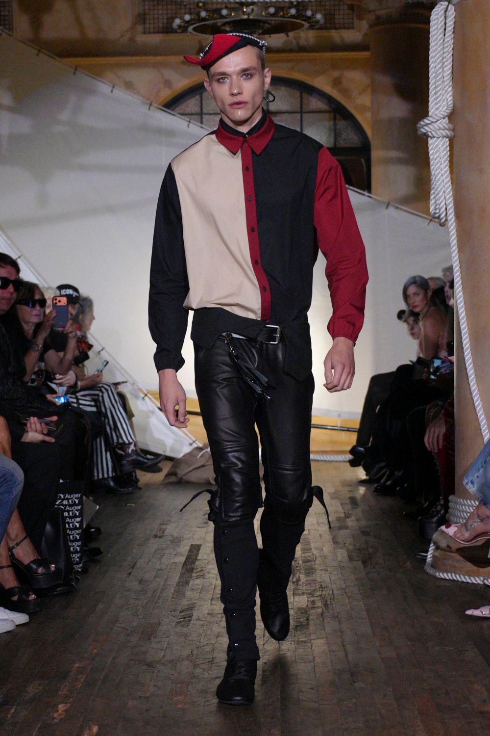 black leather slim shiny pants