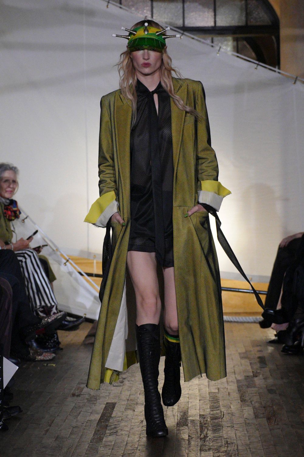 green longline contrast cuff coat