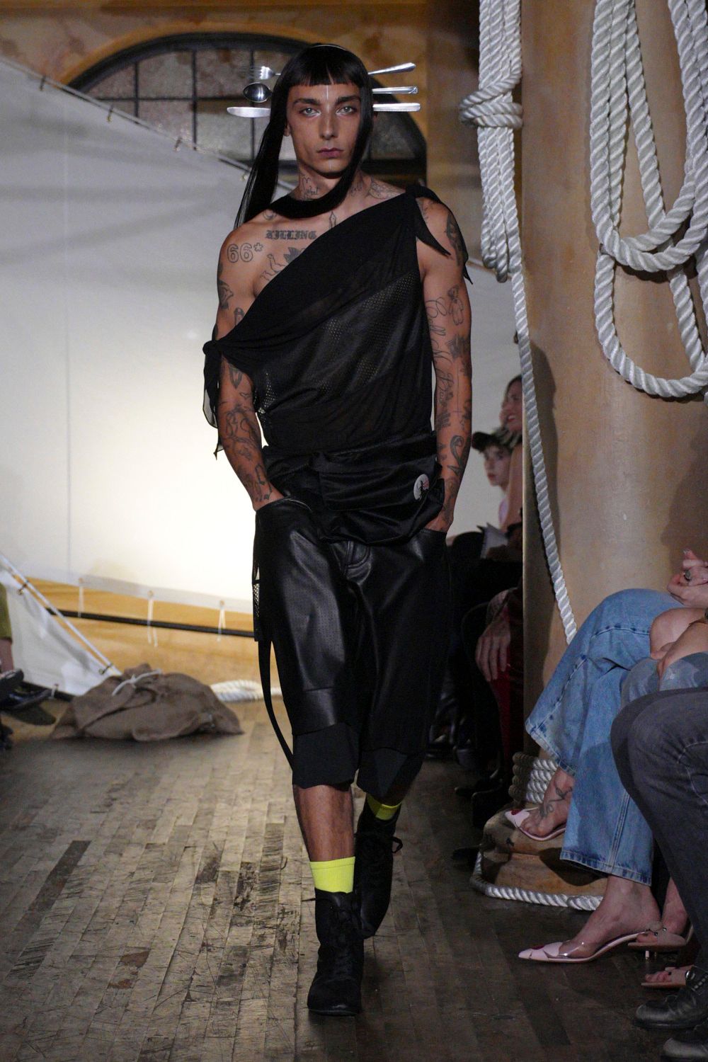 black leather belted cuffed shiny cropped pants