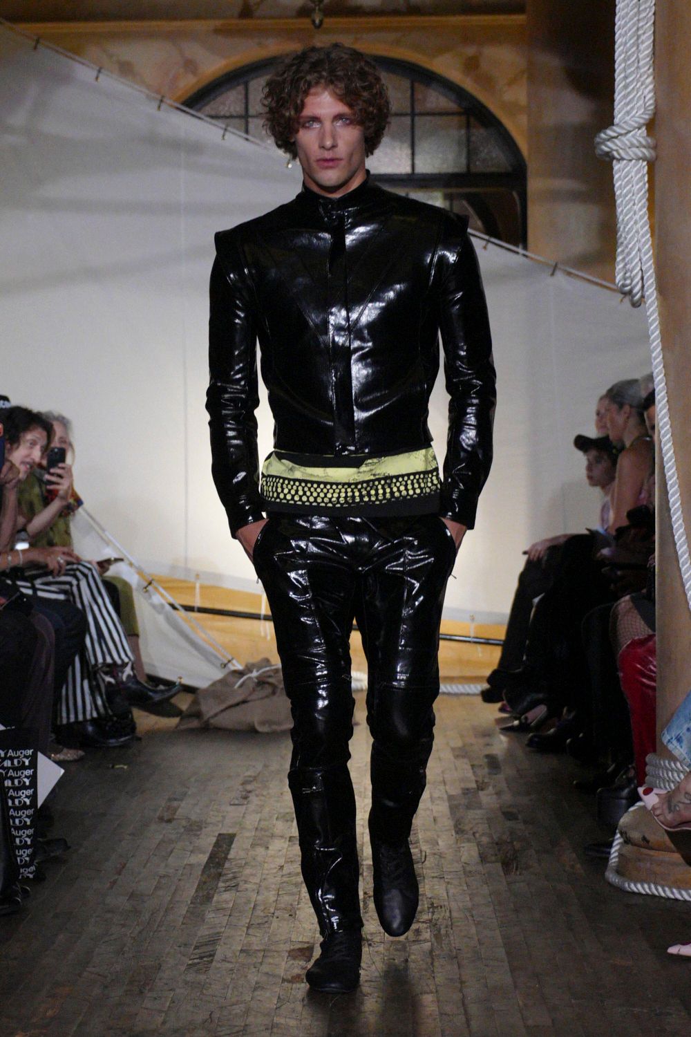 black vinyl slim shiny pants