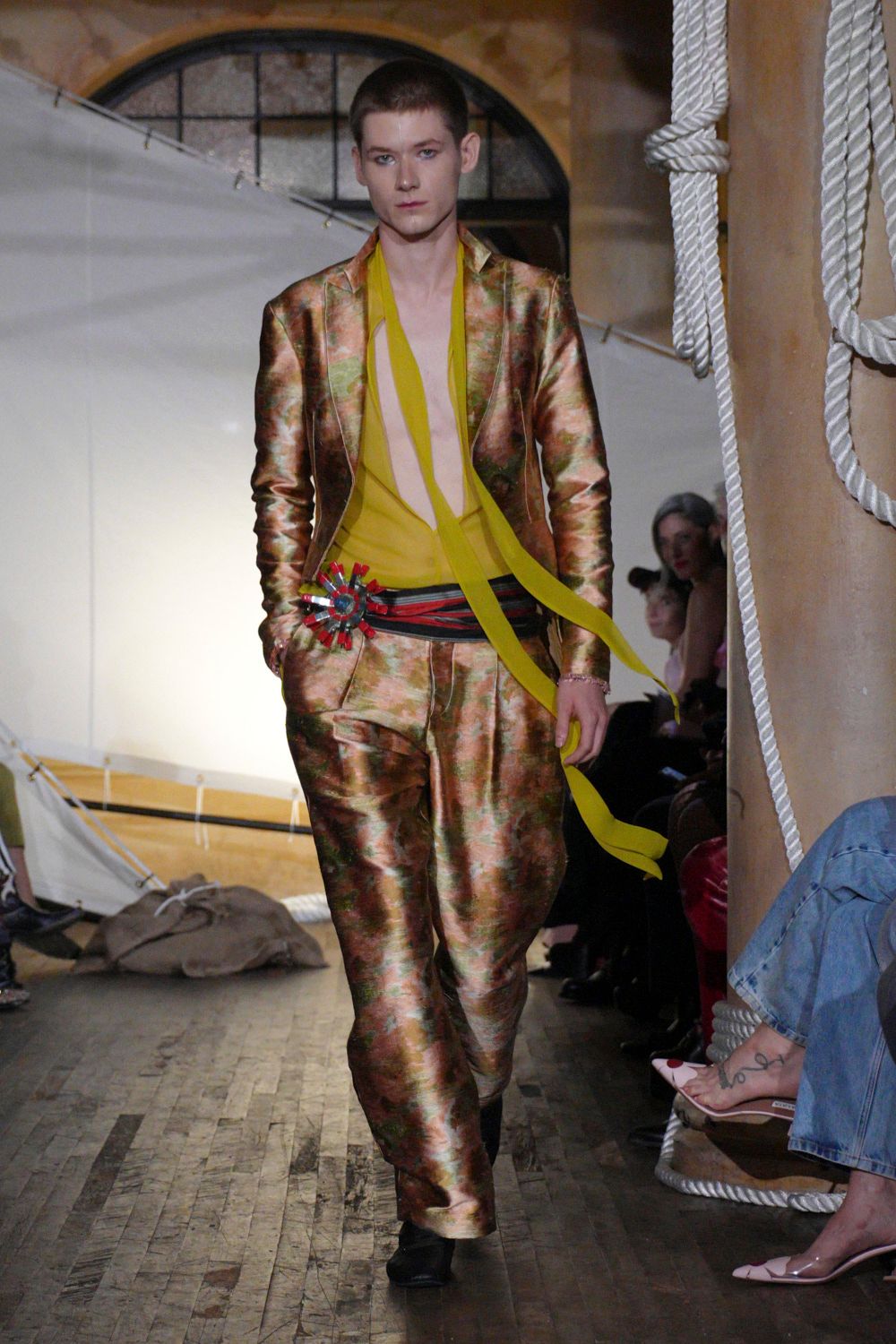 printed satin blazer and trousers