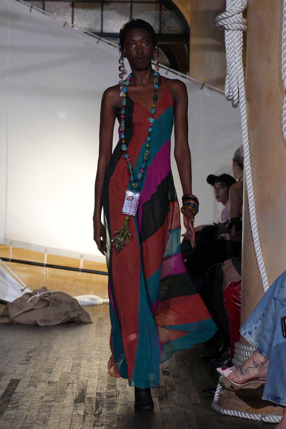 sheer abstract-print chiffon evening gown
