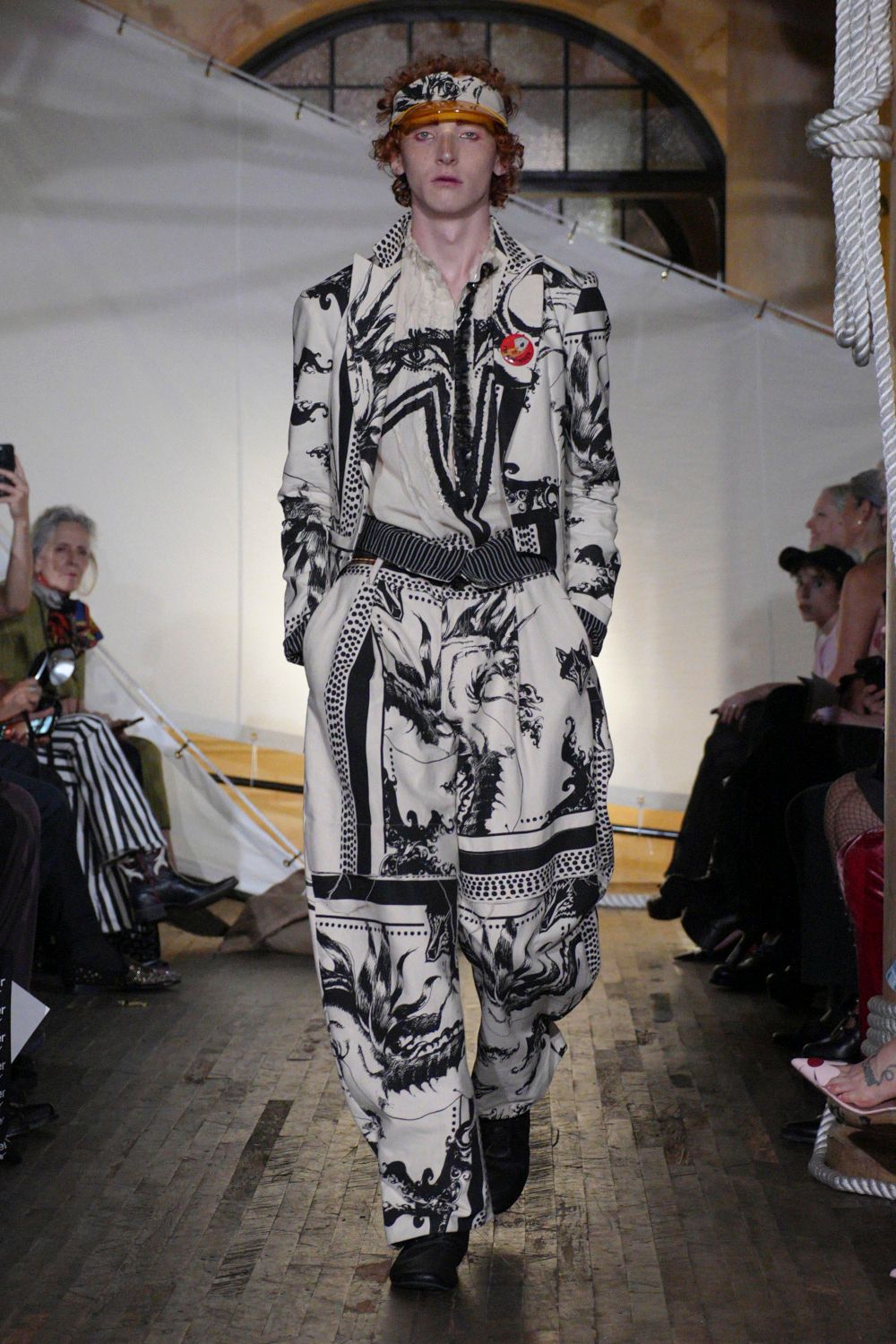 white unknown relaxed printed wide-leg pants