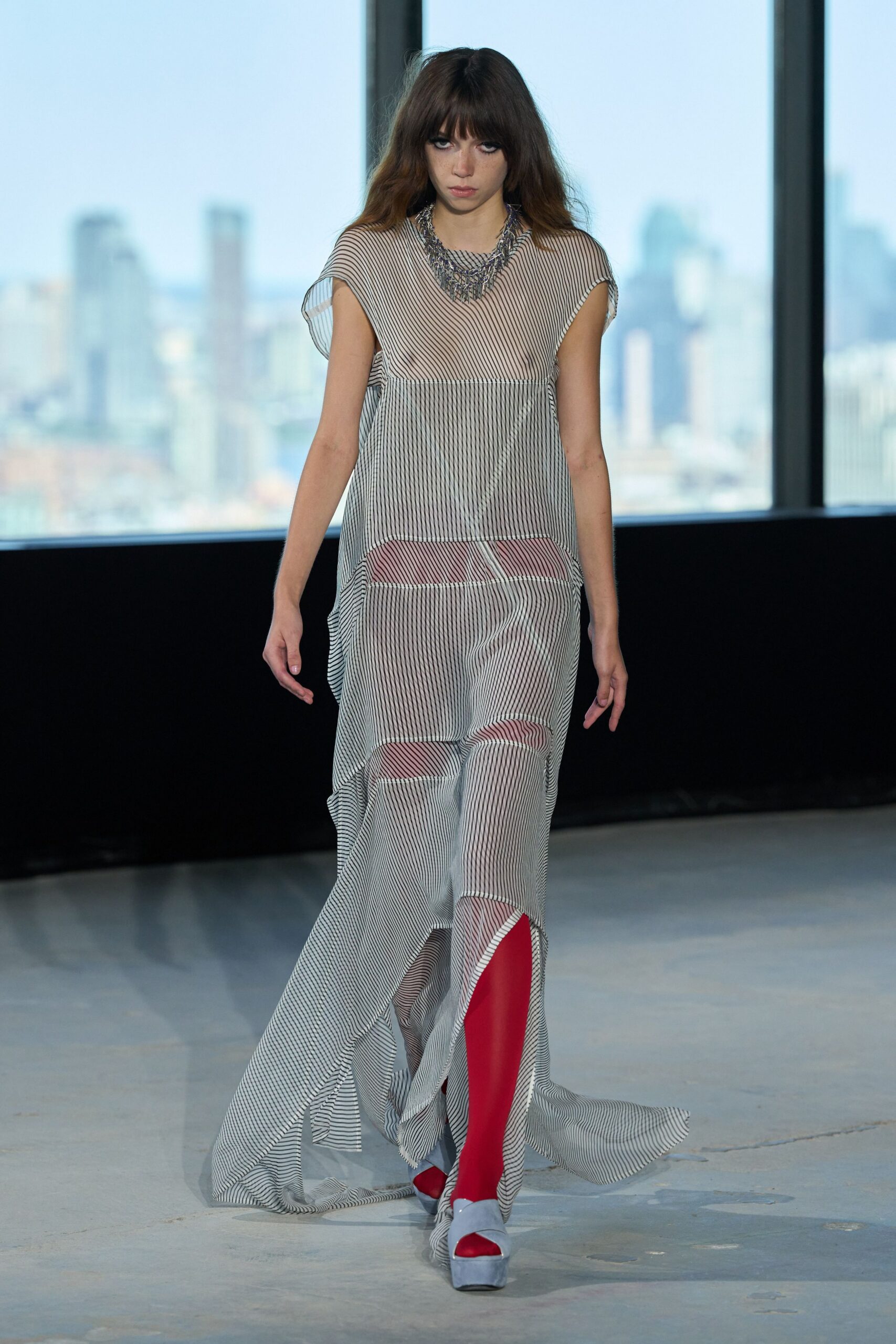 sheer striped handkerchief-hem maxi dress