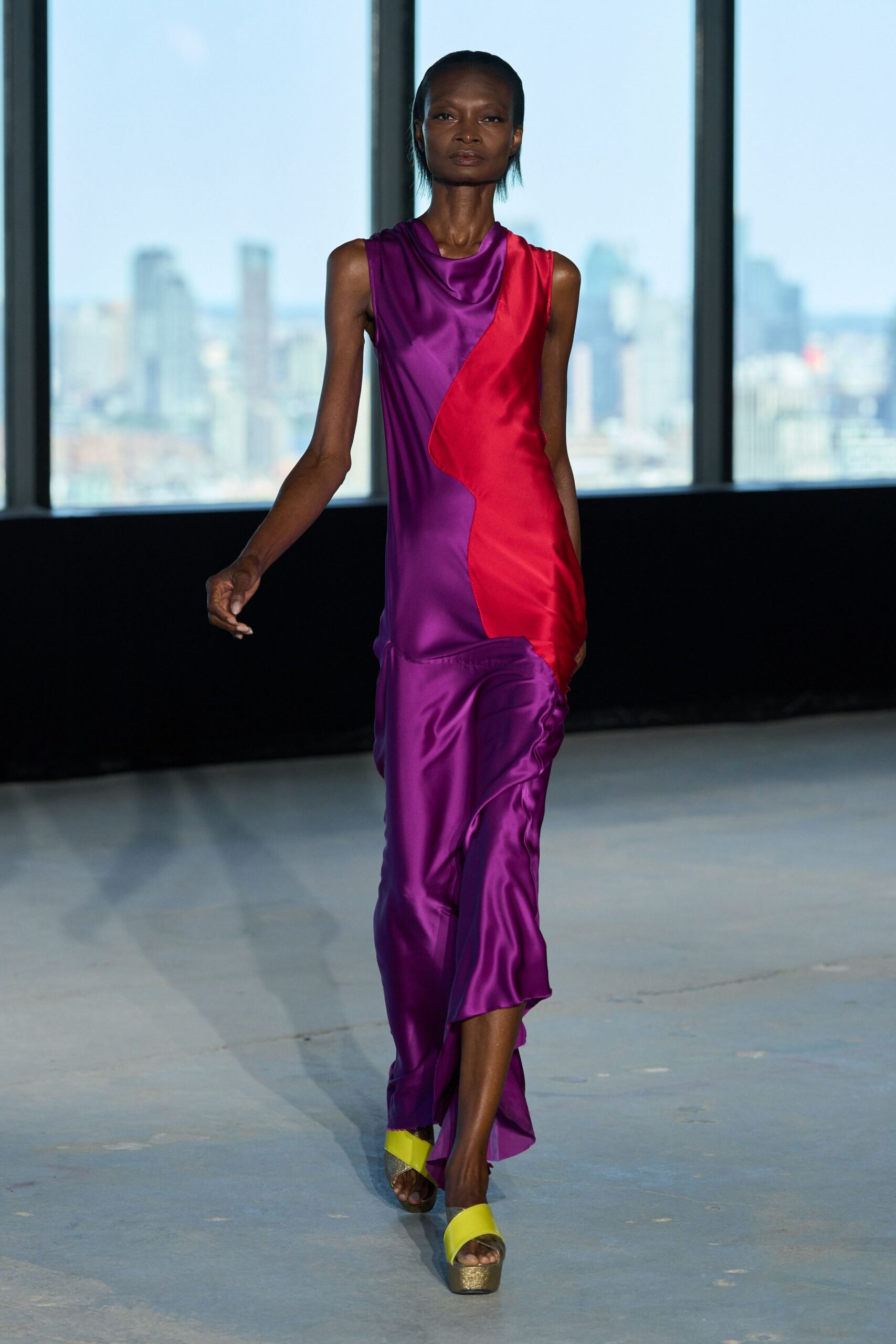 color-block satin bias-cut maxi dress