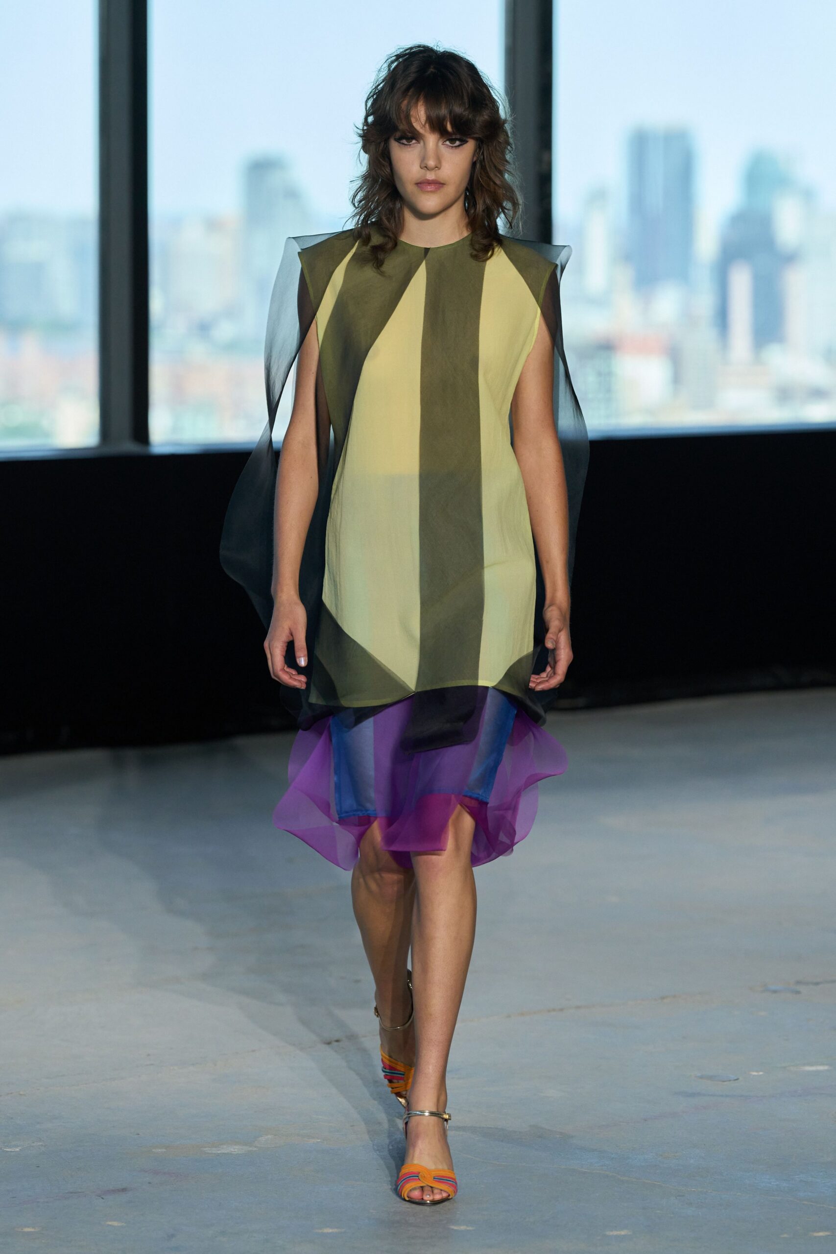 sheer color-block organza dress