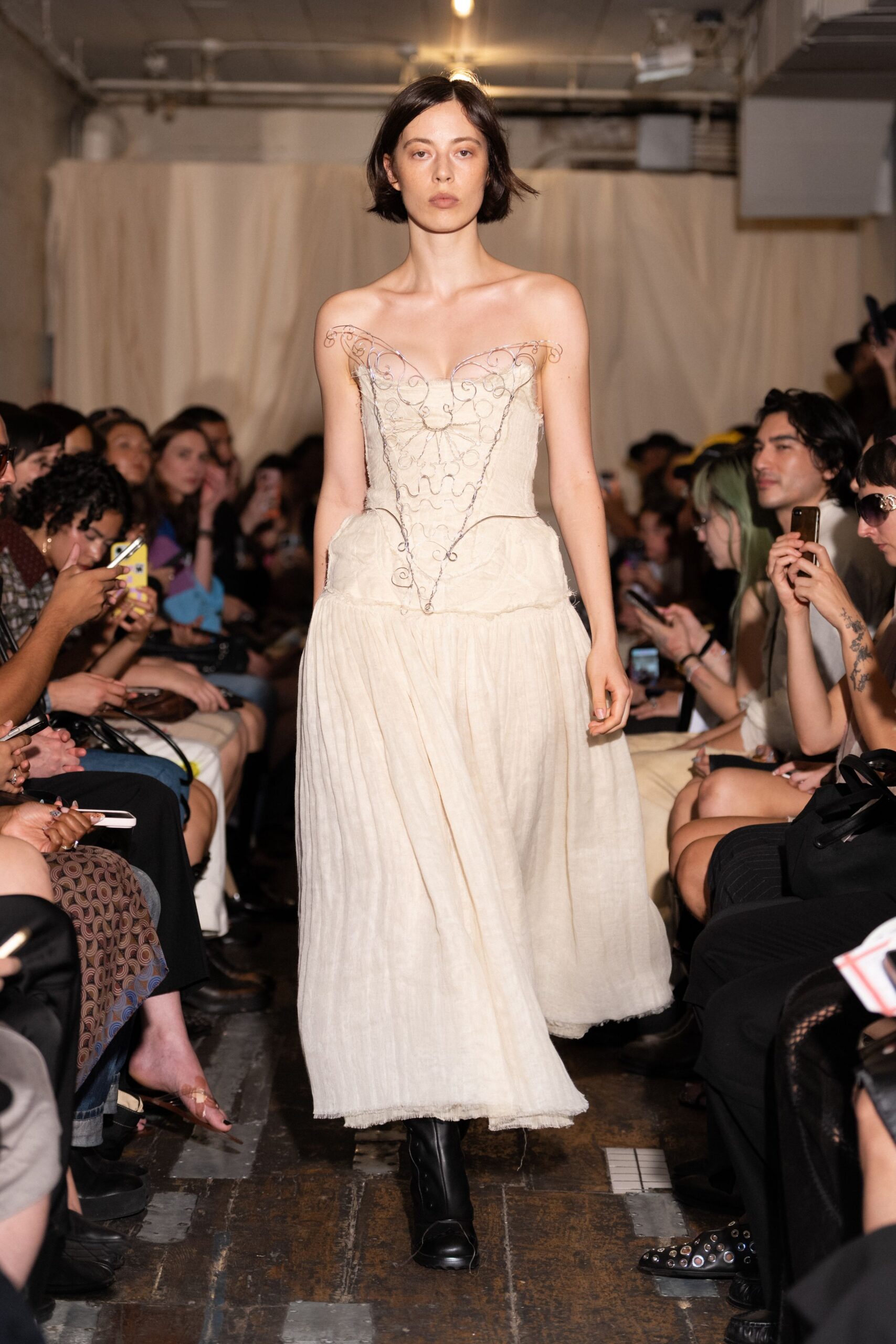 ivory organza strapless sweetheart ruched embellished maxi-dress