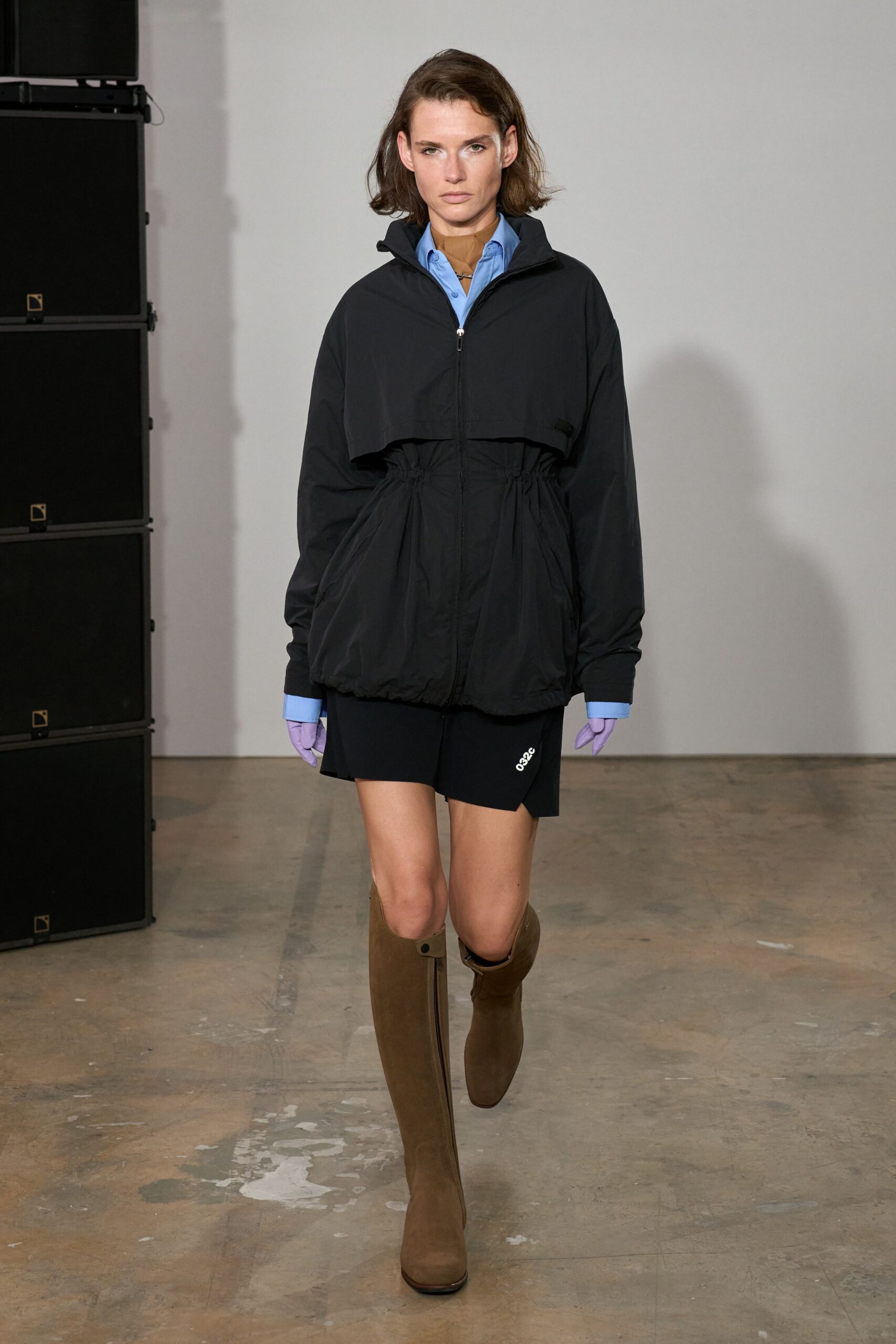 black drawstring windbreaker jacket