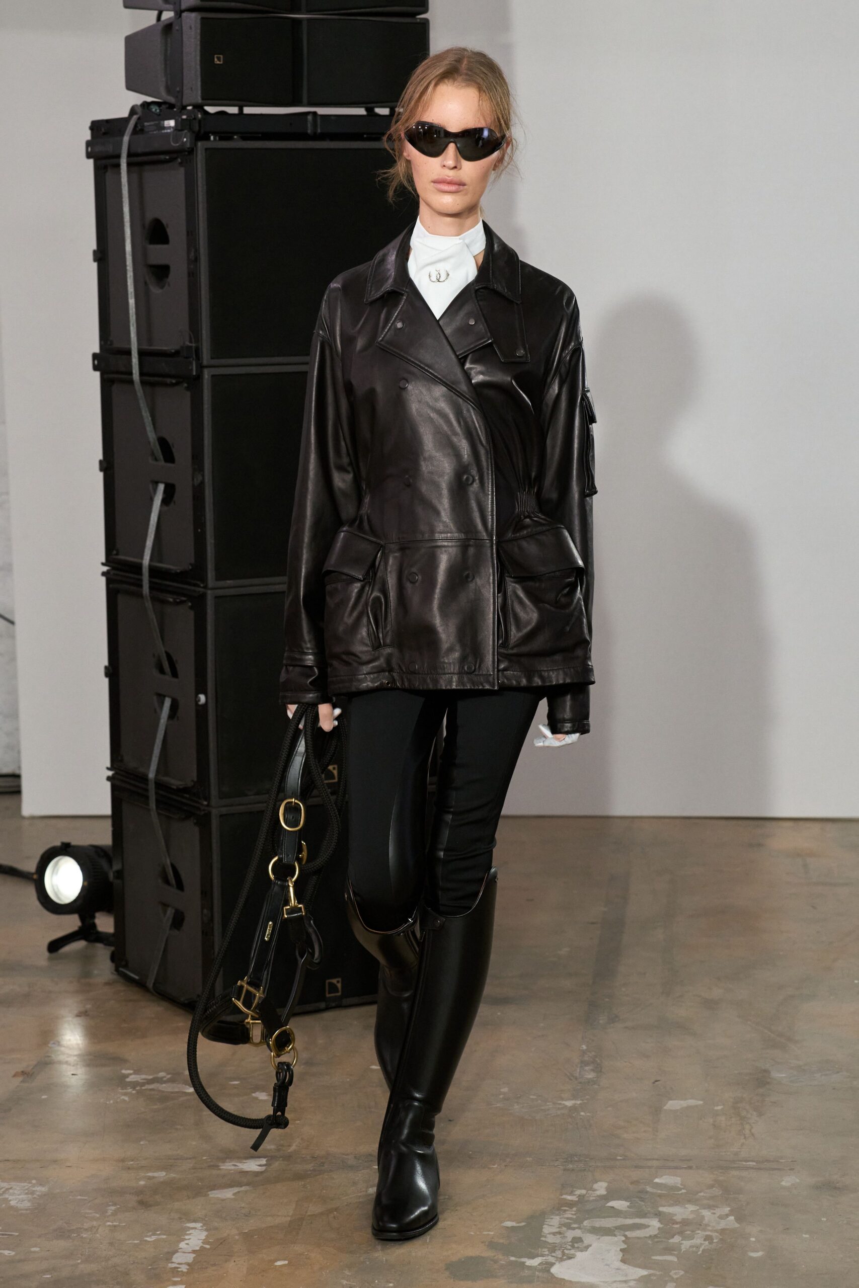 oversized black leather moto jacket