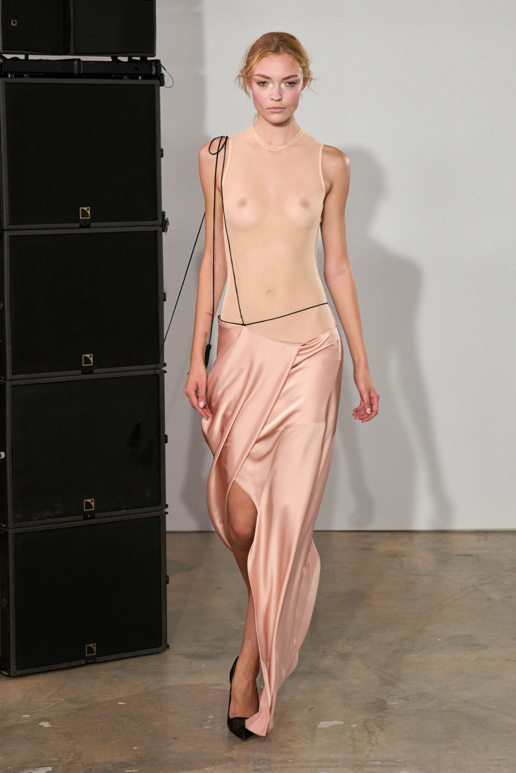 sheer illusion bodice satin gown