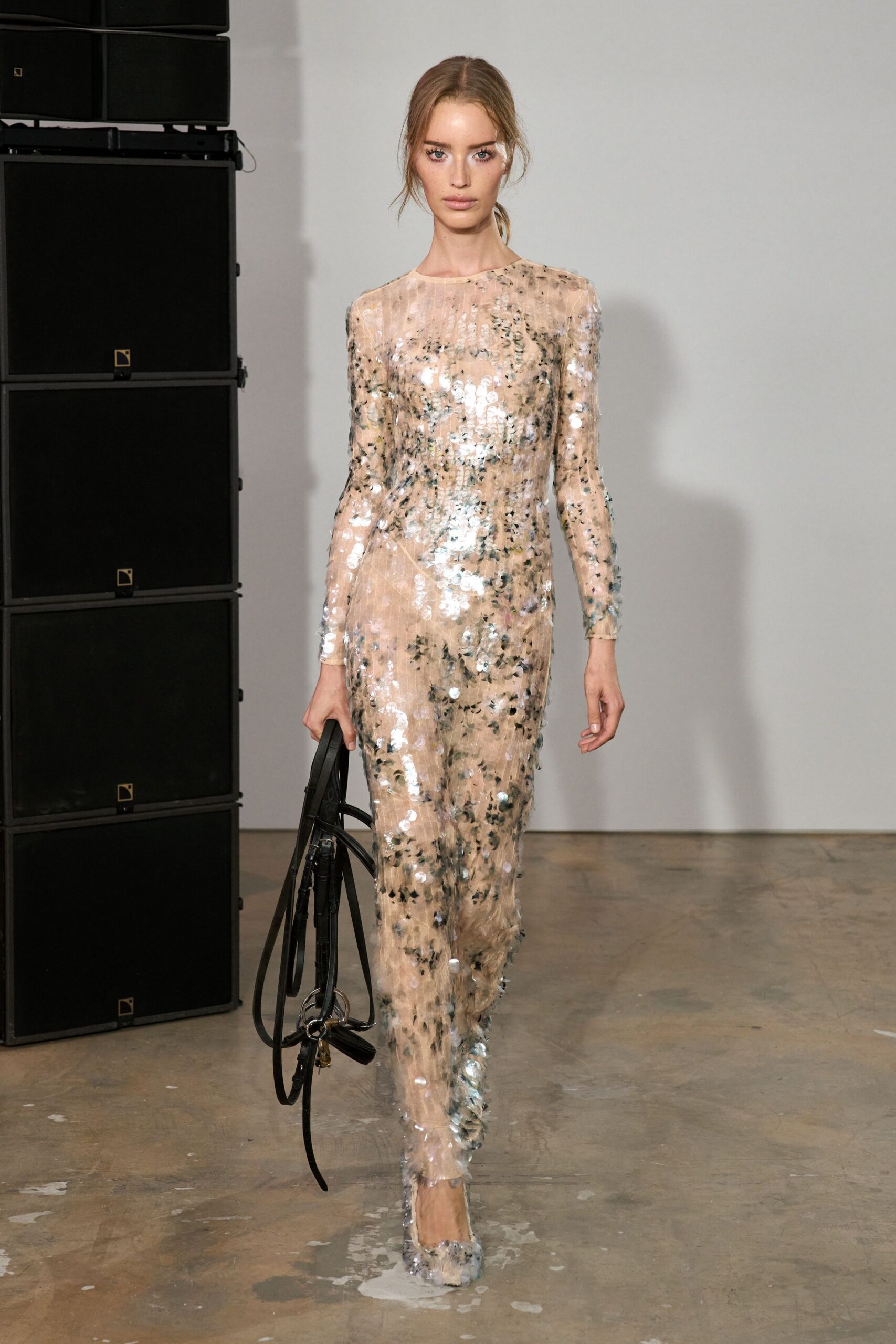 sheer sequined floral illusion gown