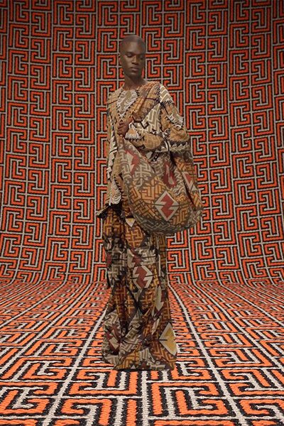 printed maxi dress with bag
