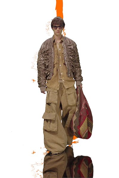 brown relaxed jacket with cargo pants