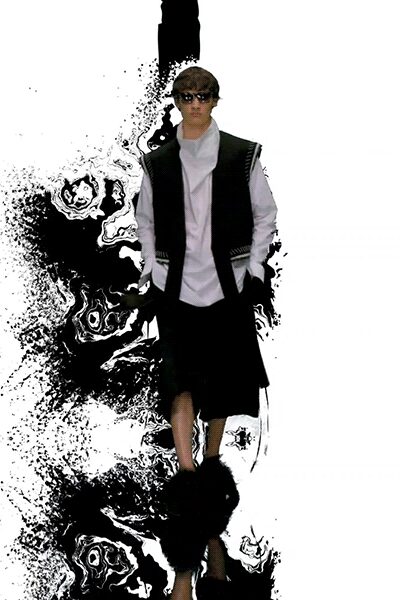 black vest white shirt midi skirt