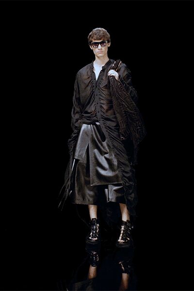 black silk shirt and leather skirt