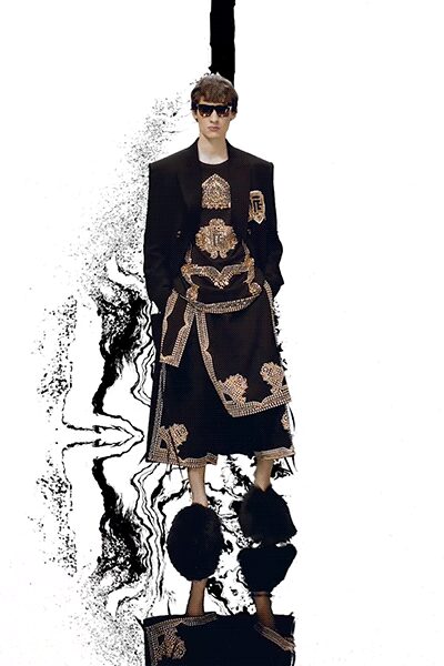 black tailored coat with embroidered skirt