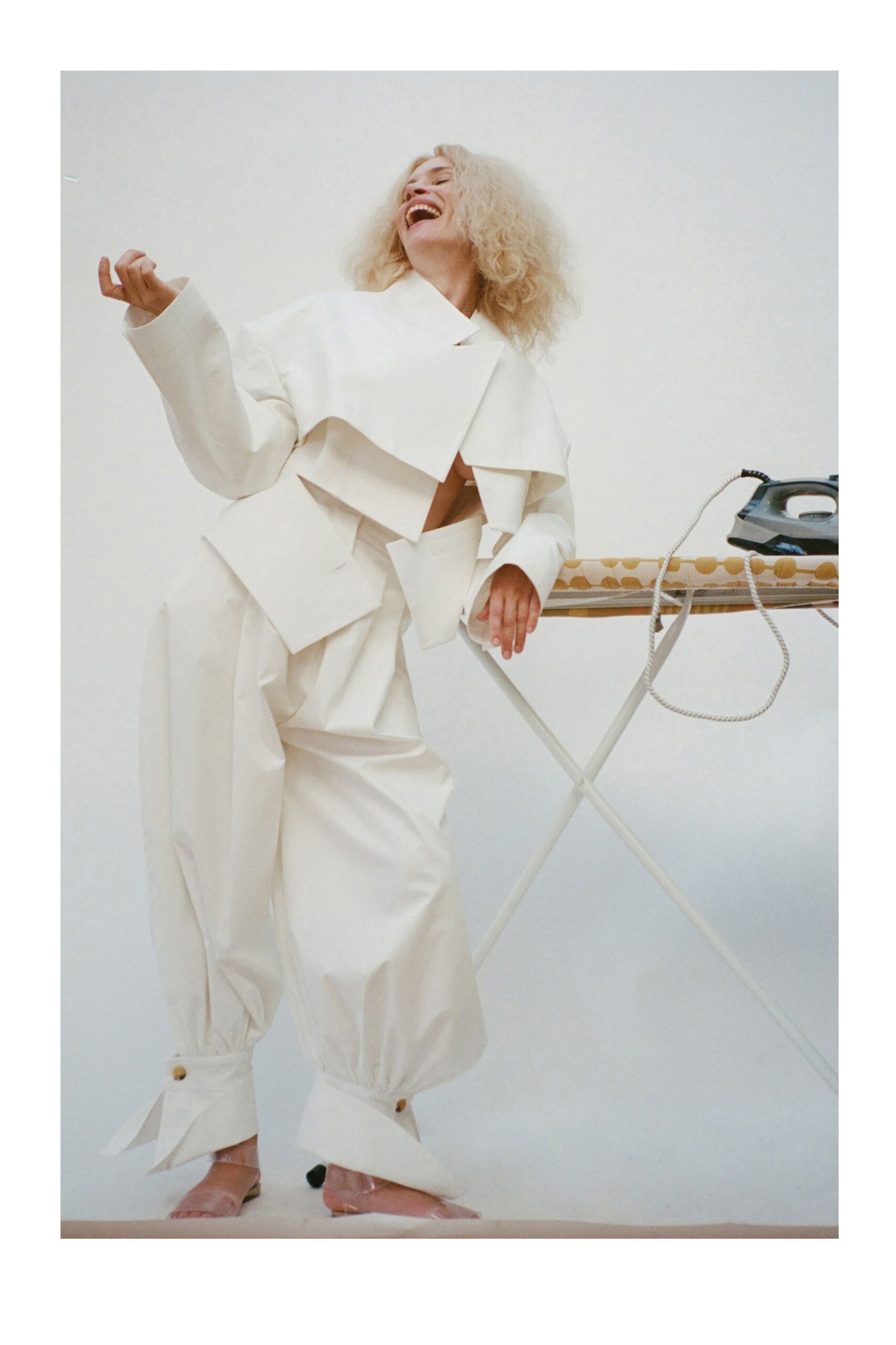 white origami-fold cropped jacket