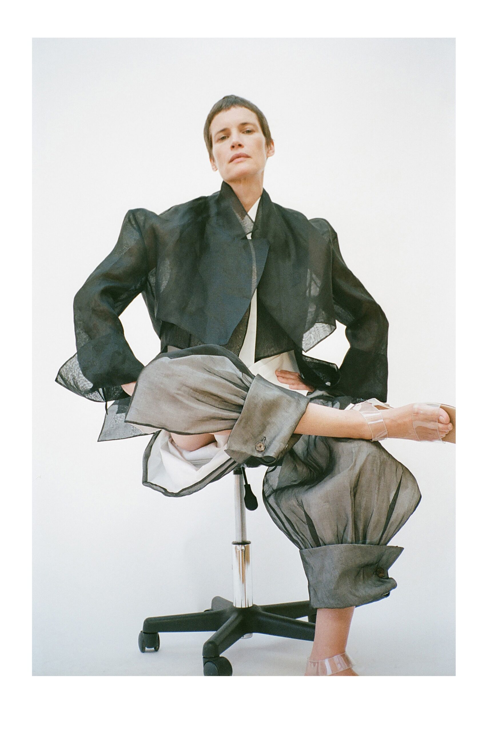 sheer black cropped organza jacket