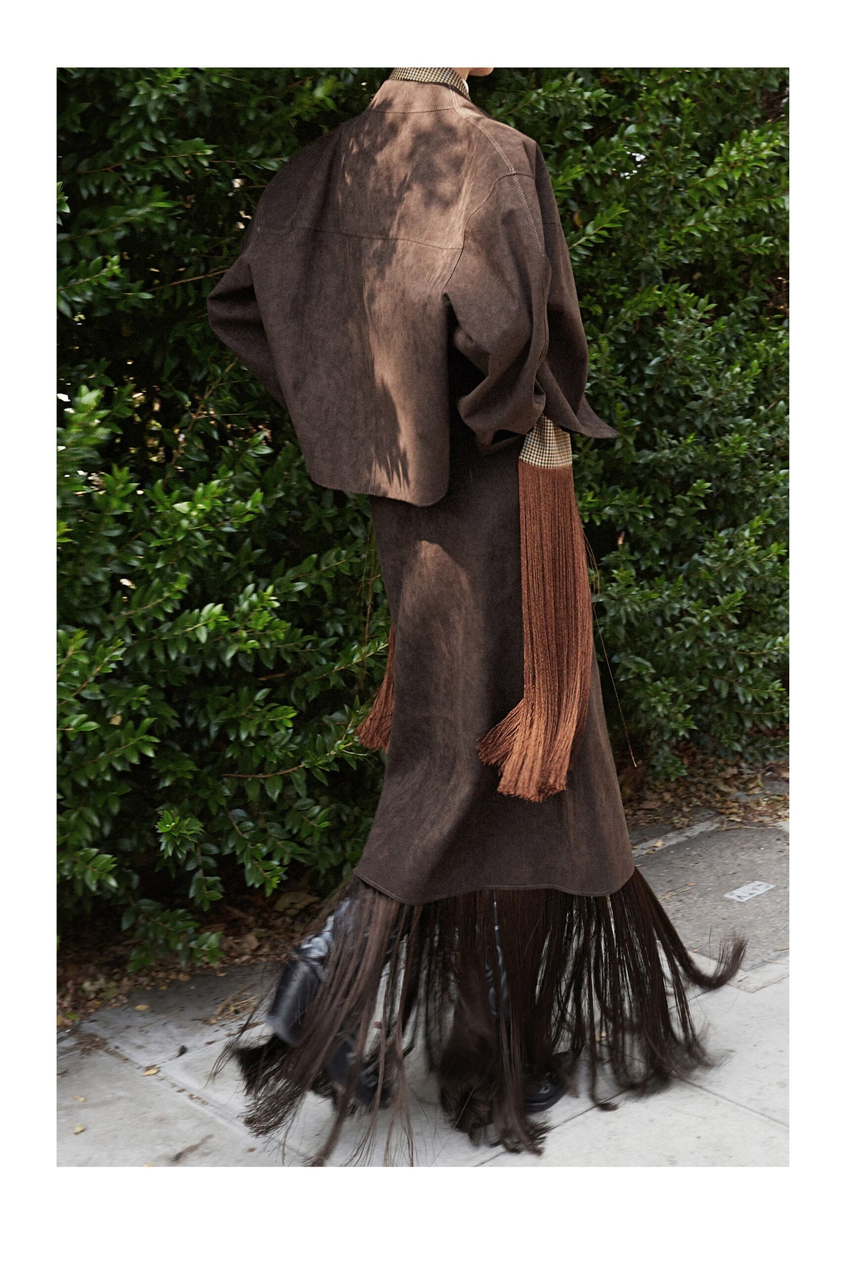 brown suede fringe hem dress