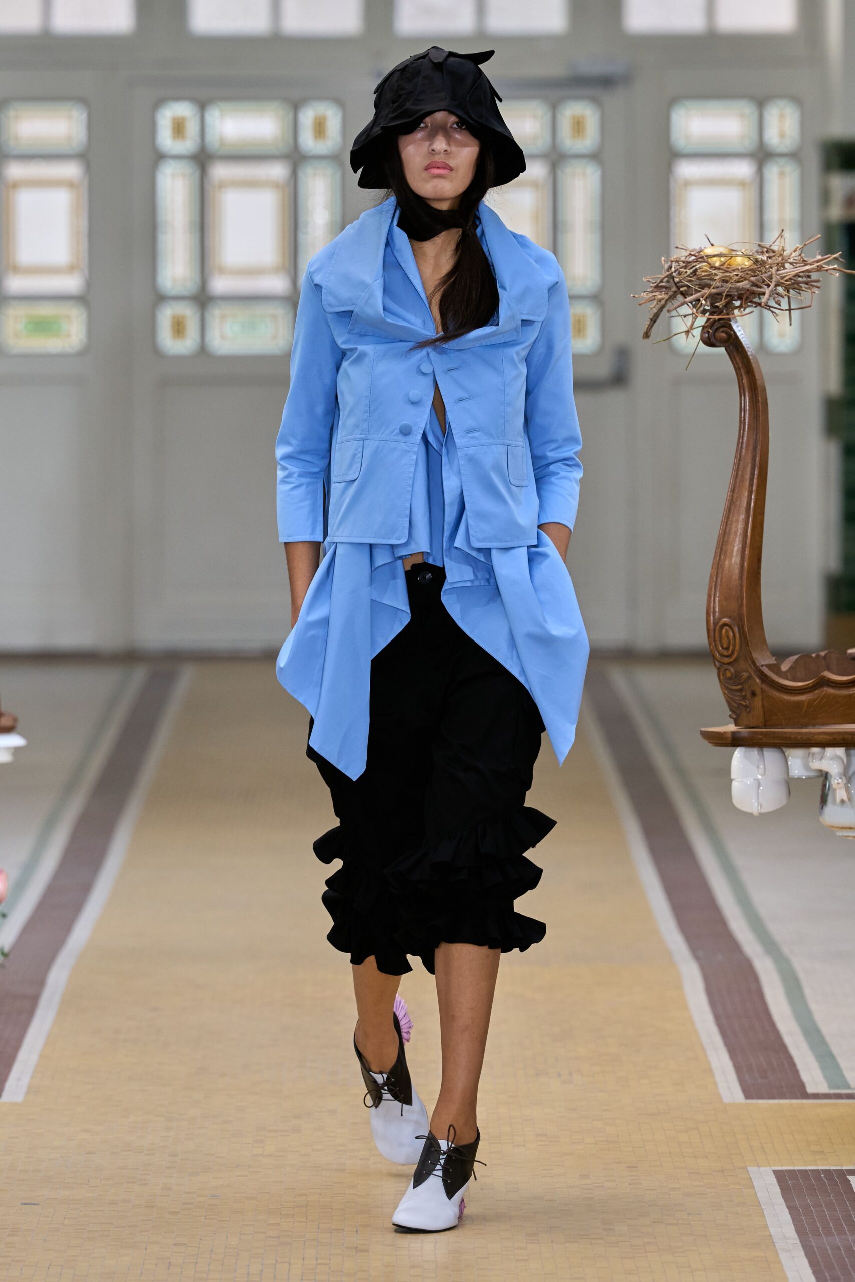 blue draped flowing top