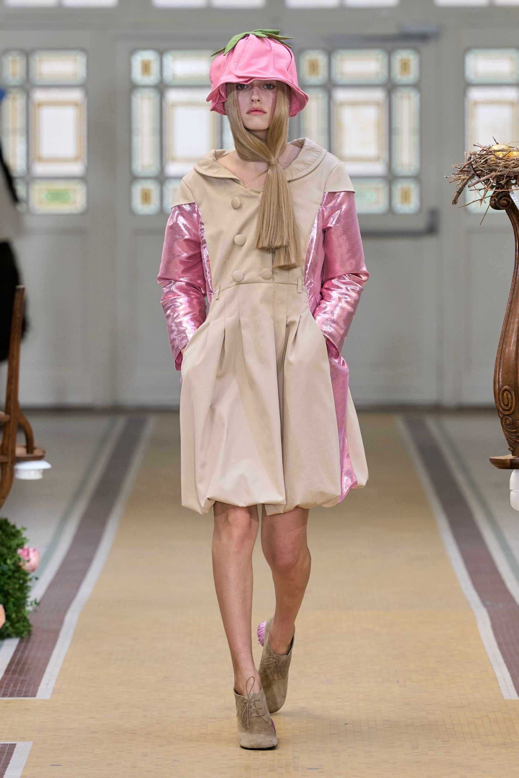 color-block bubble-hem coatdress