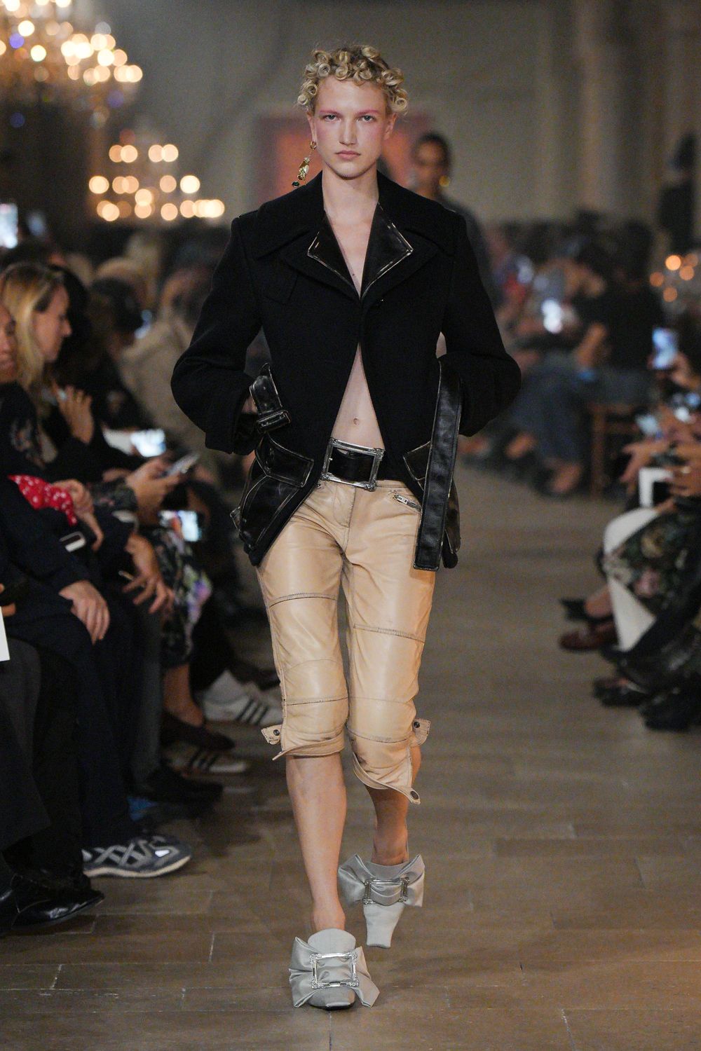 cropped moto jacket with leather trim