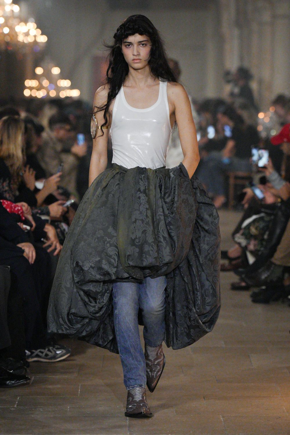 black jacquard bustle skirt
