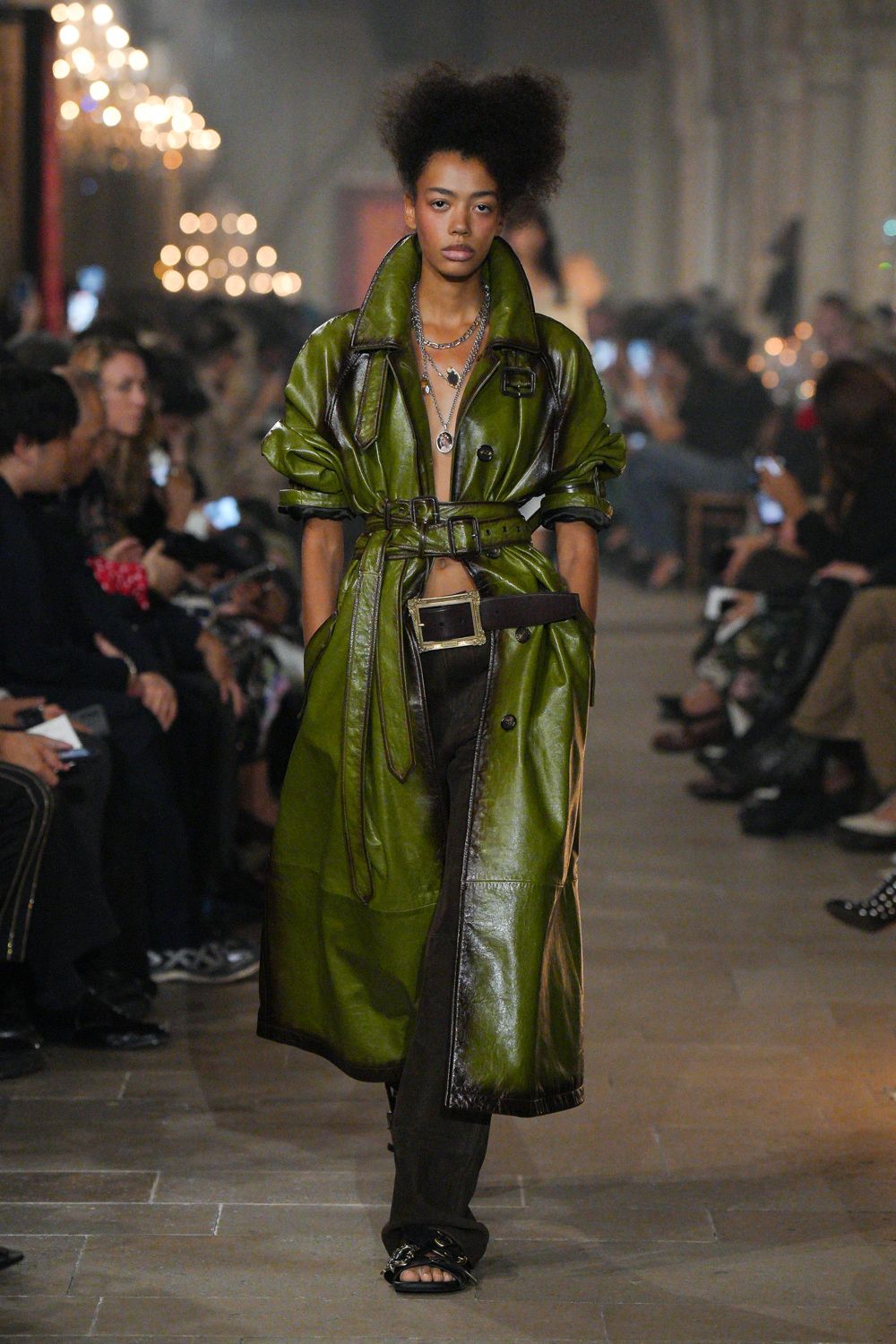 oversized belted leather trench coat