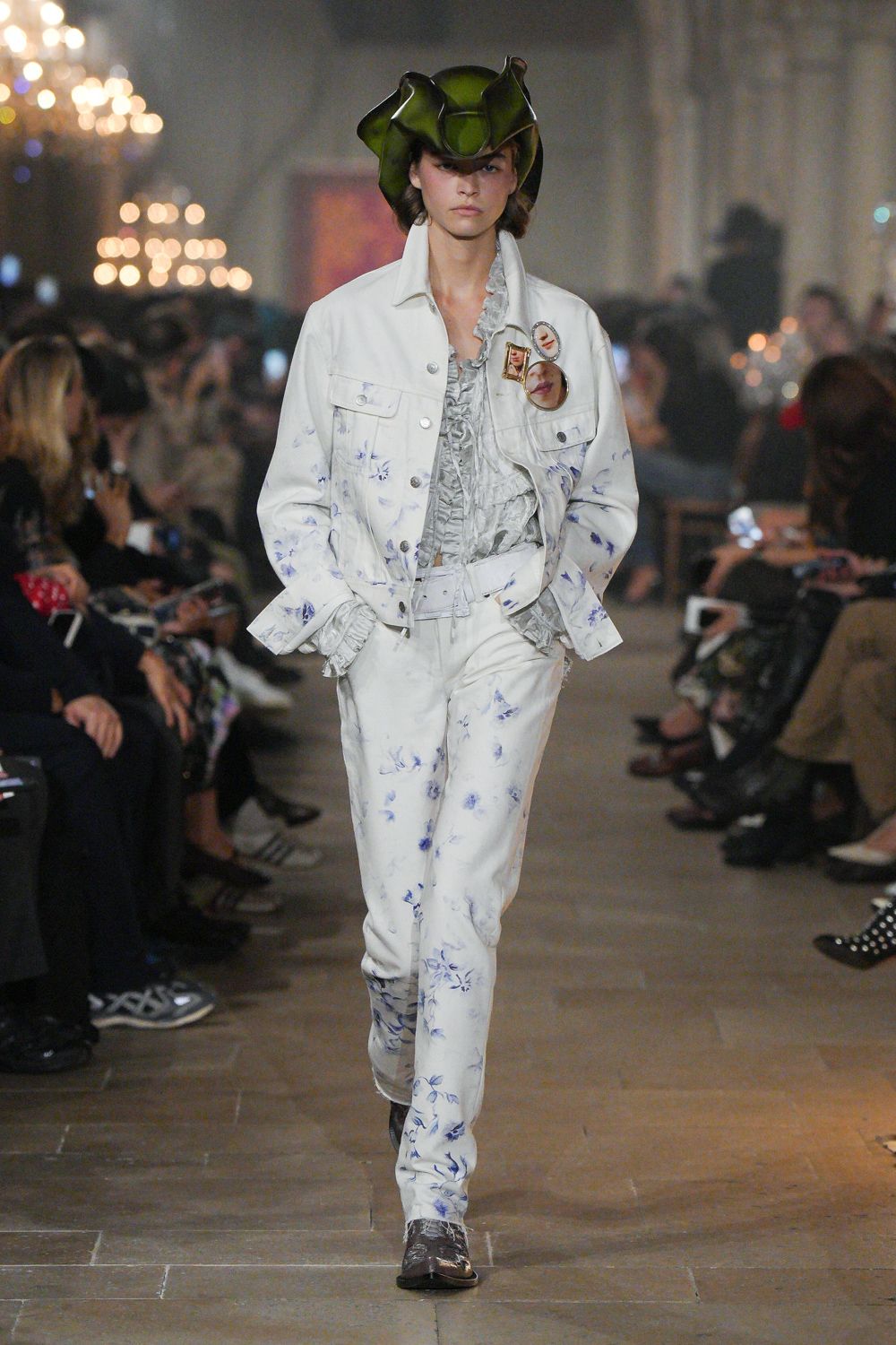 white floral denim trucker jacket