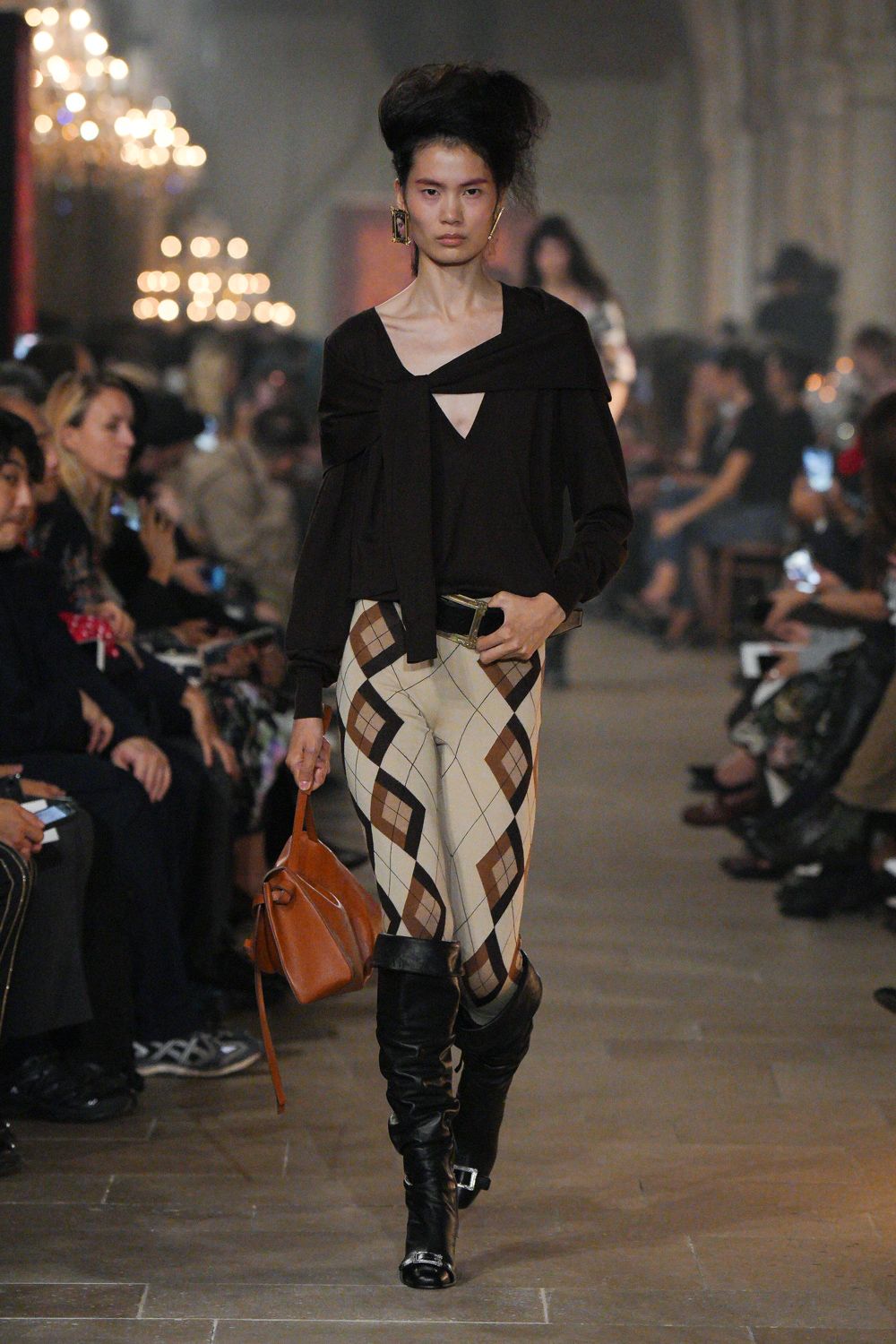 argyle slim trousers