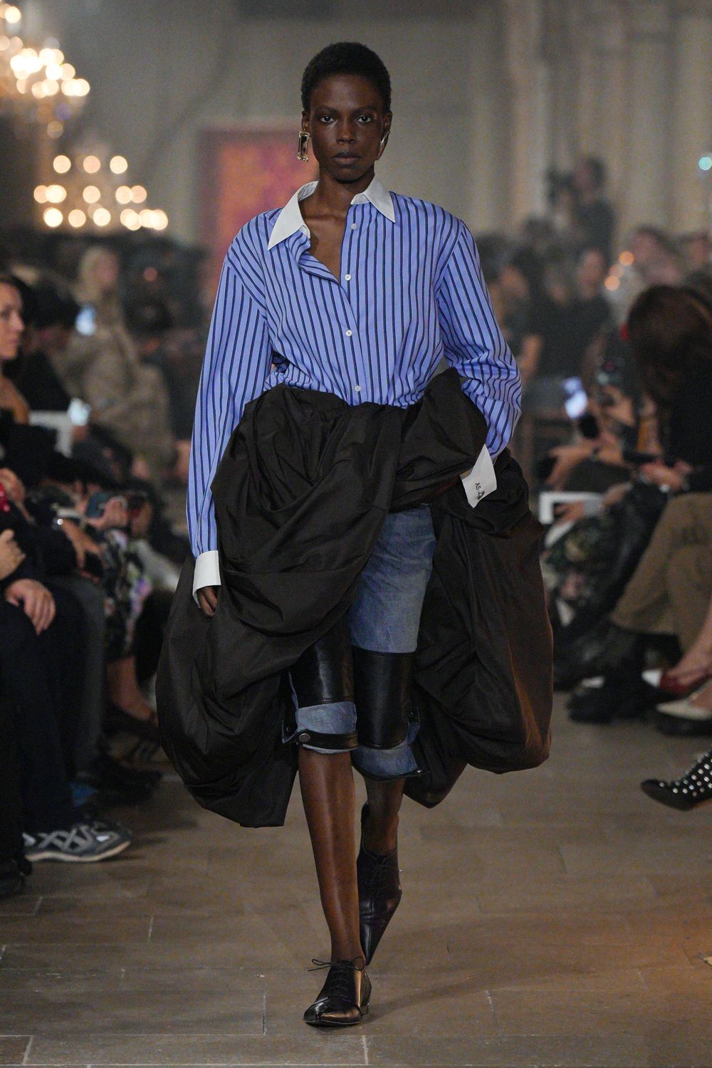 blue striped button-down shirt