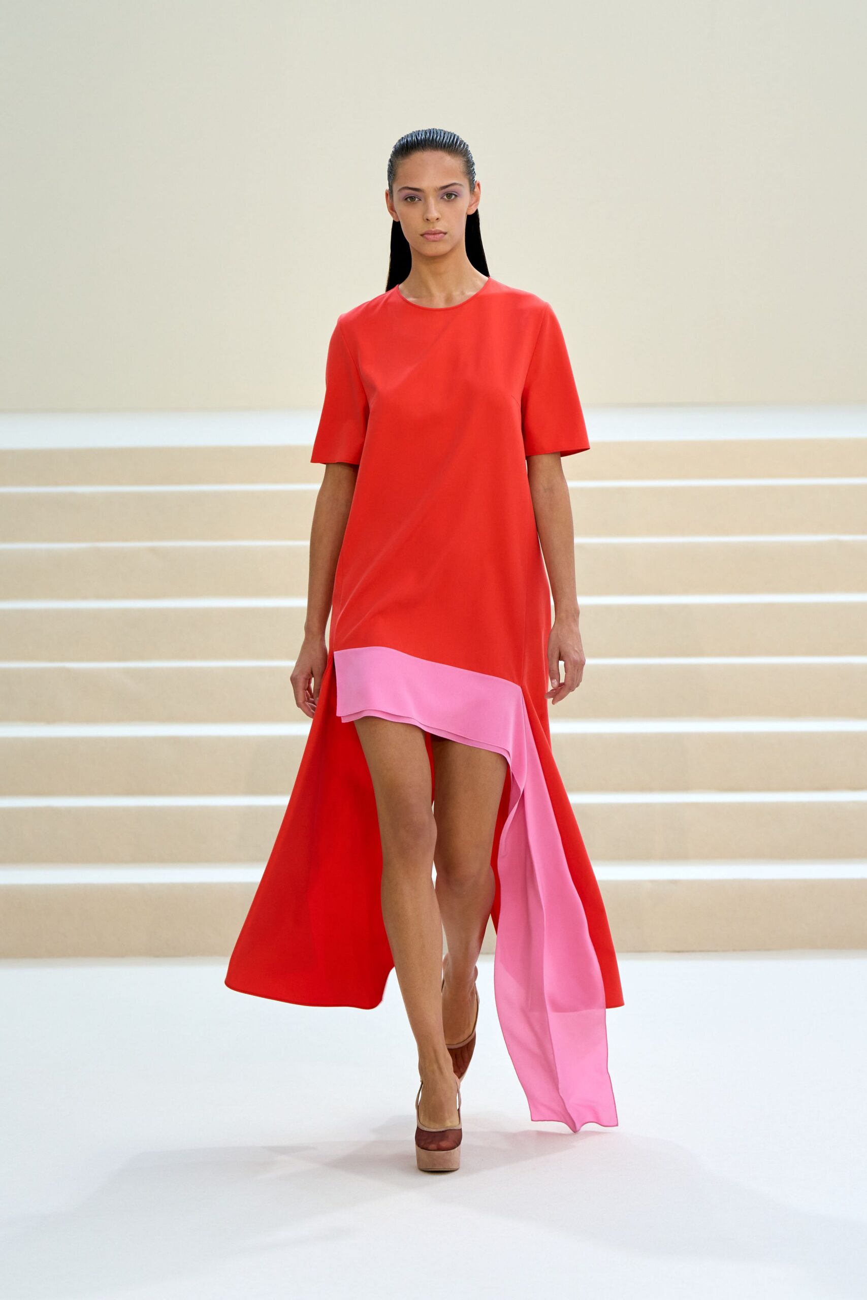 red and pink high-low evening dress