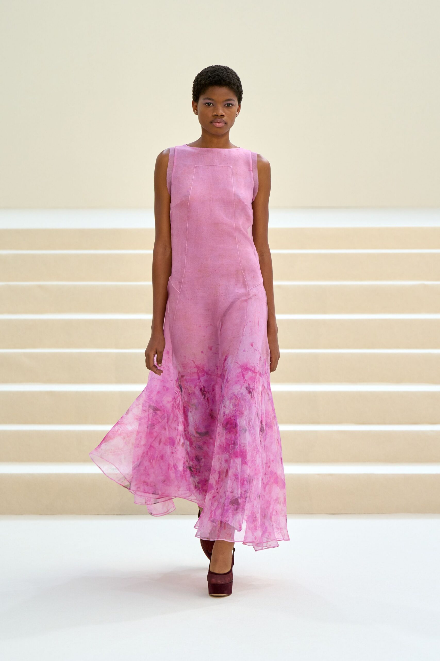 pink sheer printed maxi dress