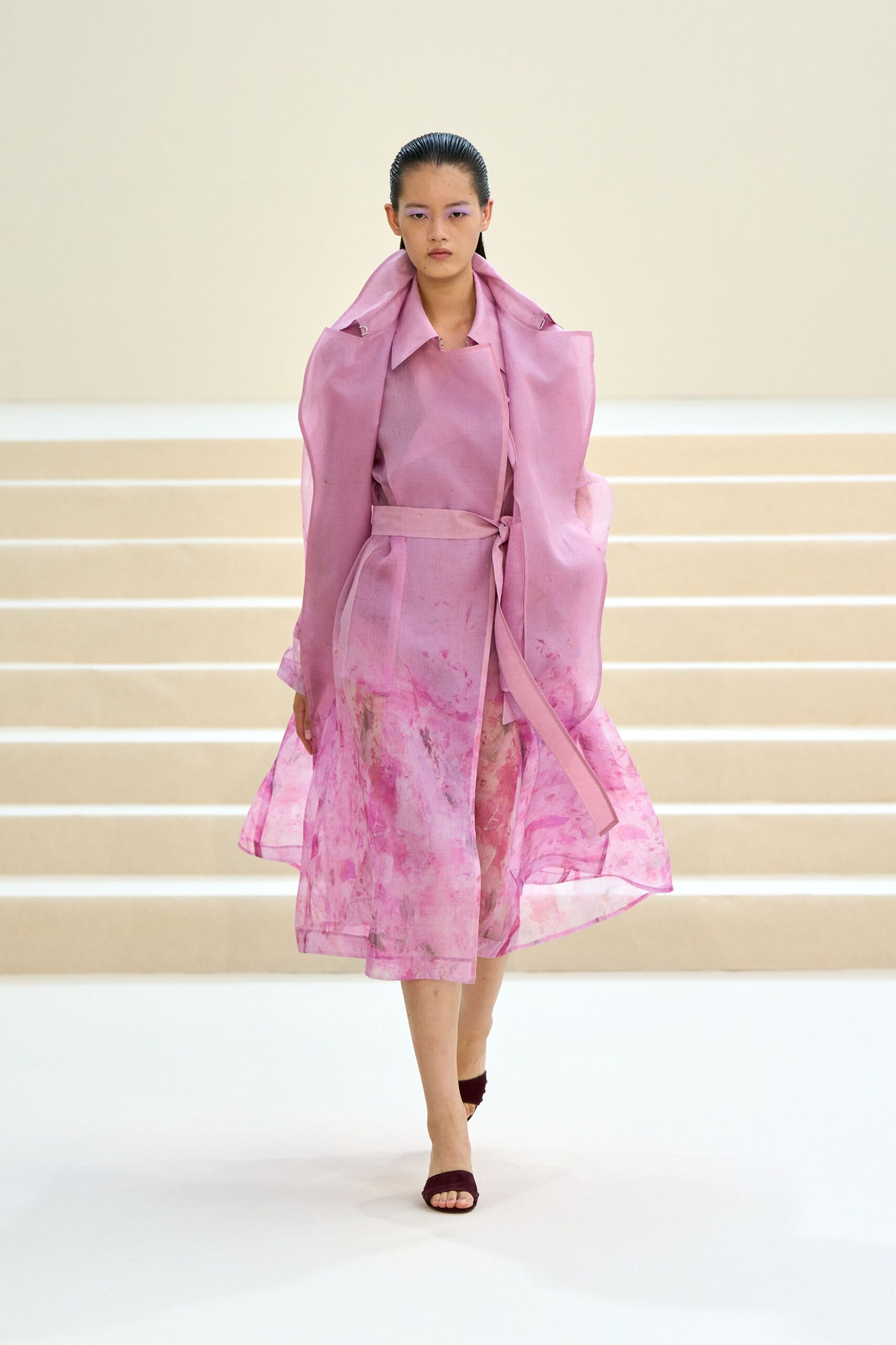sheer pink watercolor trench coat