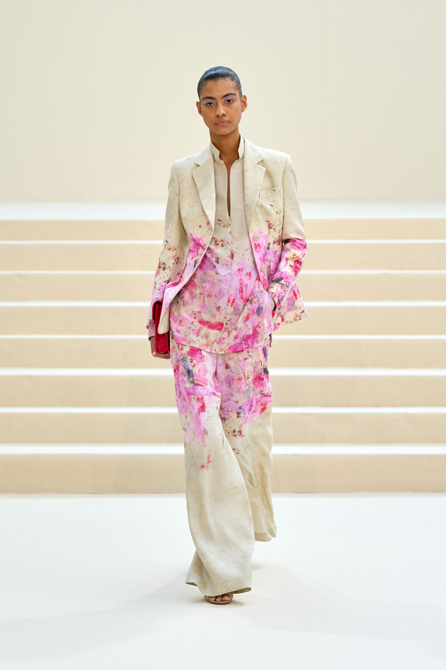 paint-splatter ivory tailored blazer
