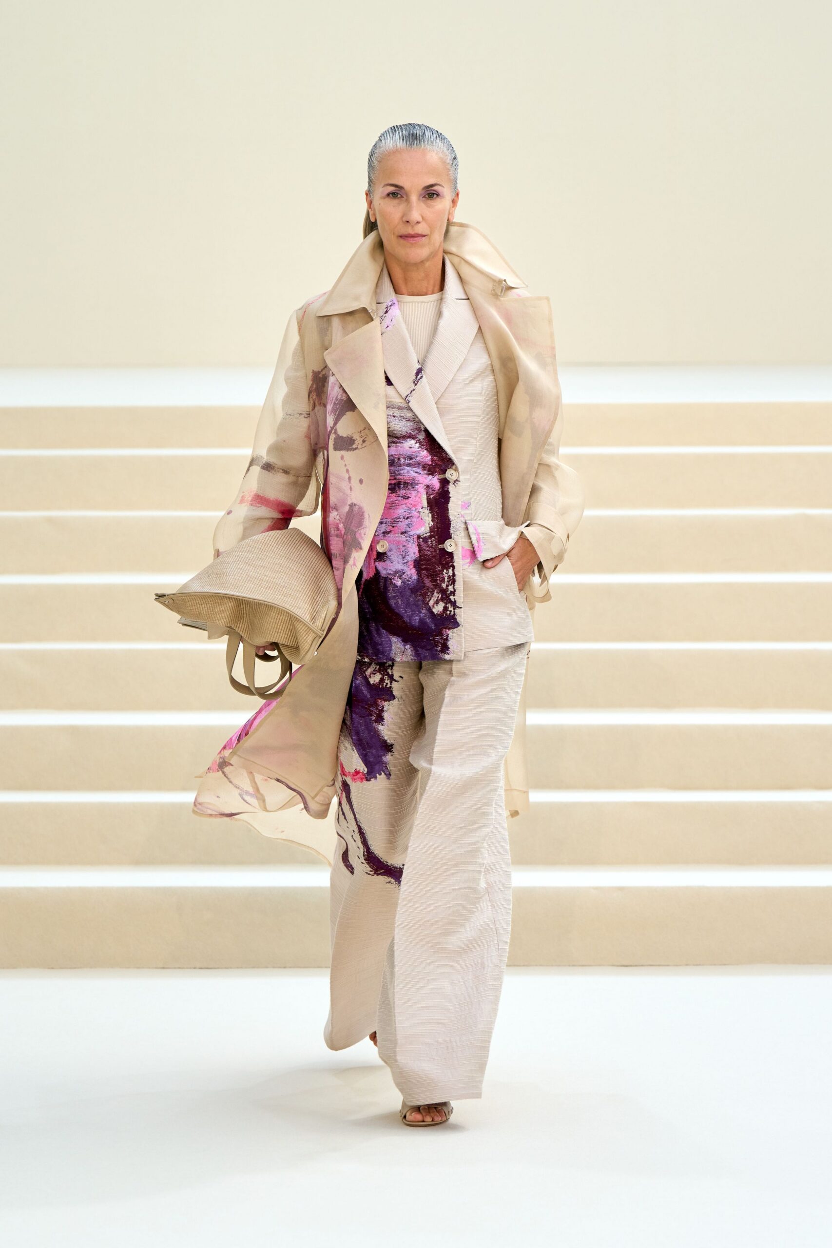 sheer printed organza duster coat