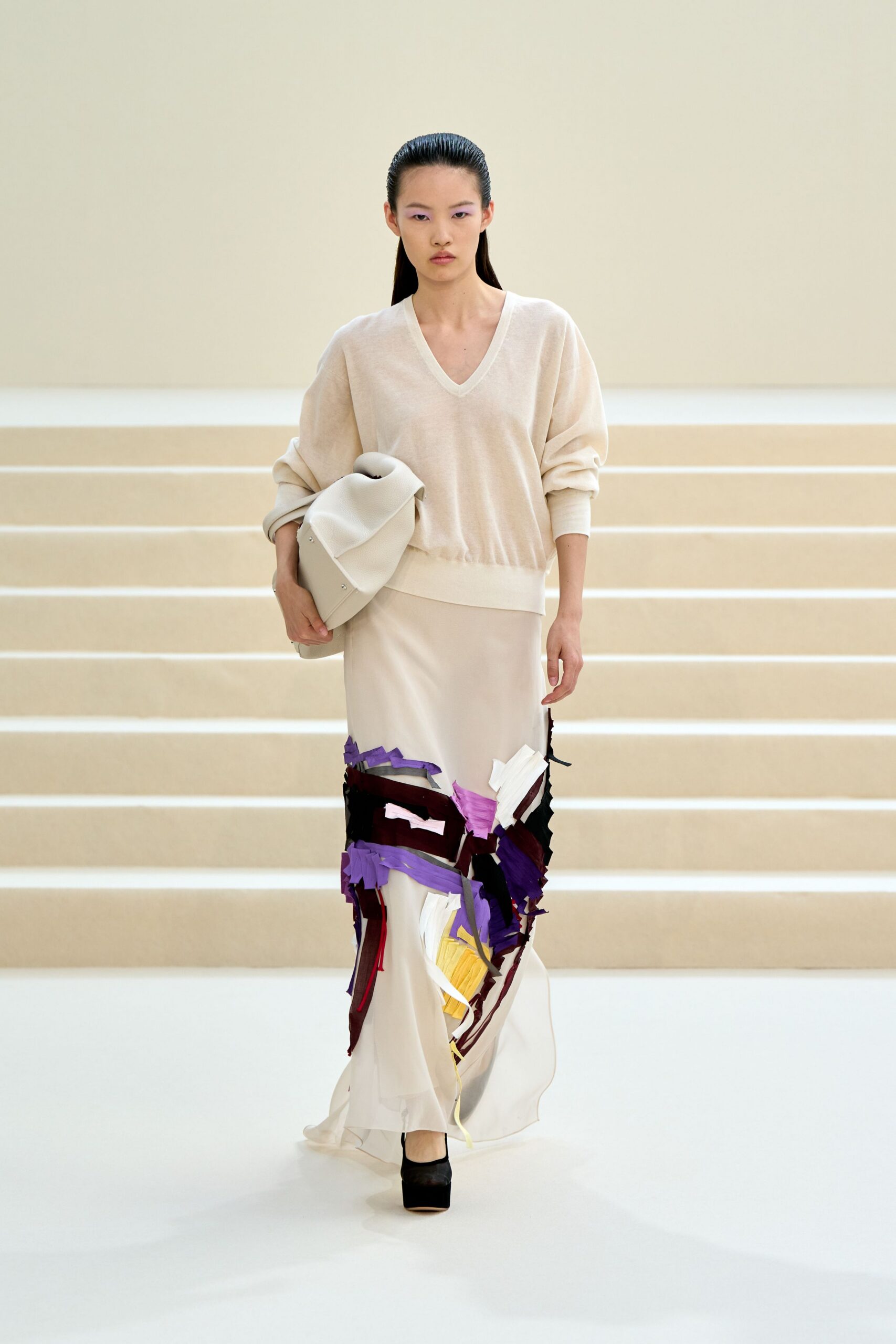 ivory appliqué chiffon maxi skirt