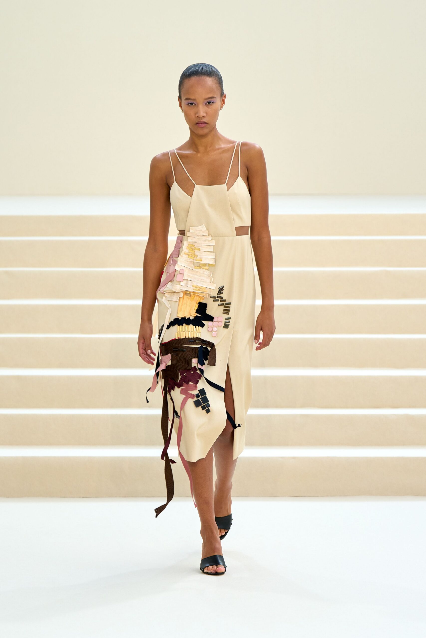 ivory embellished cutout midi dress