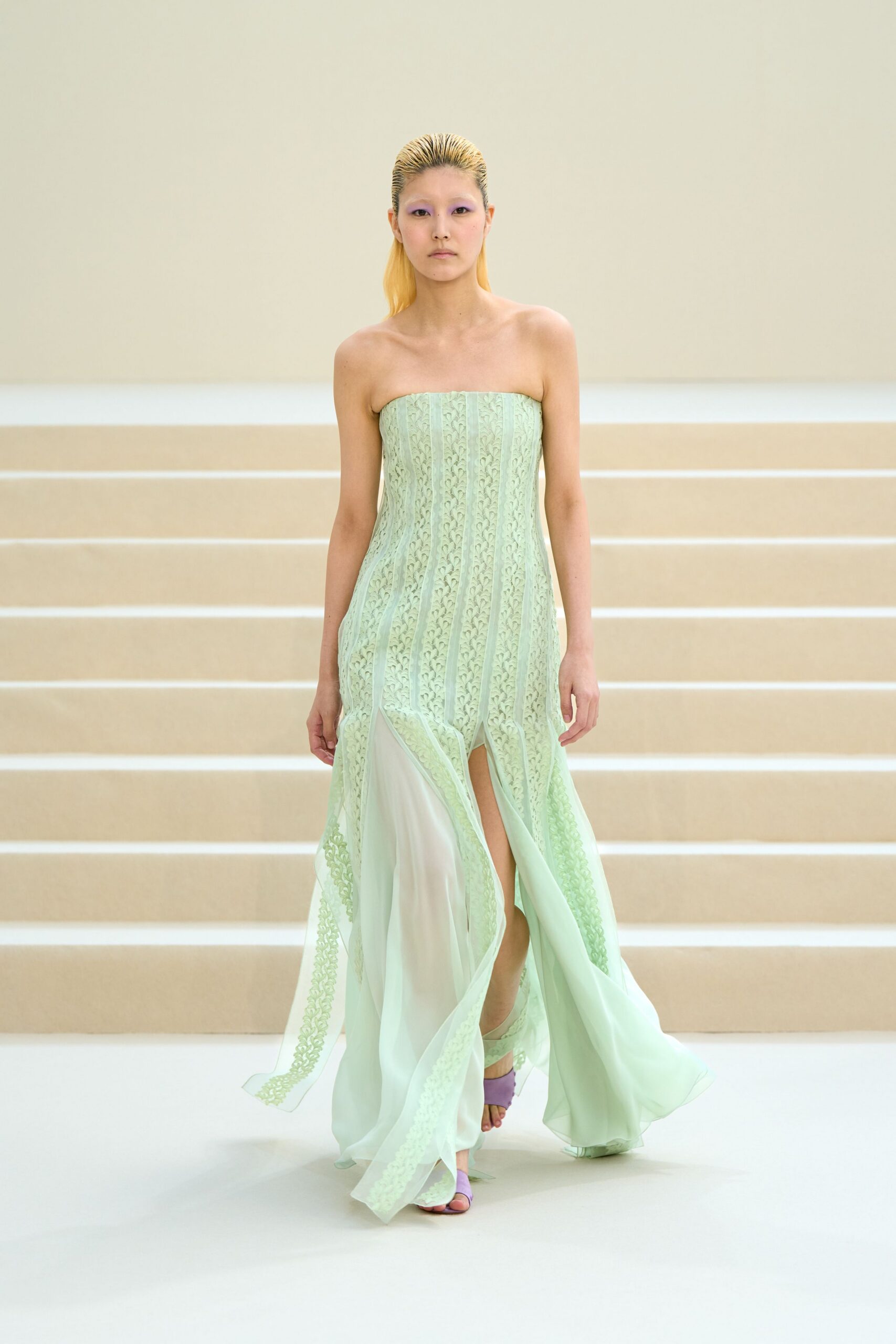 strapless mint embroidered chiffon gown