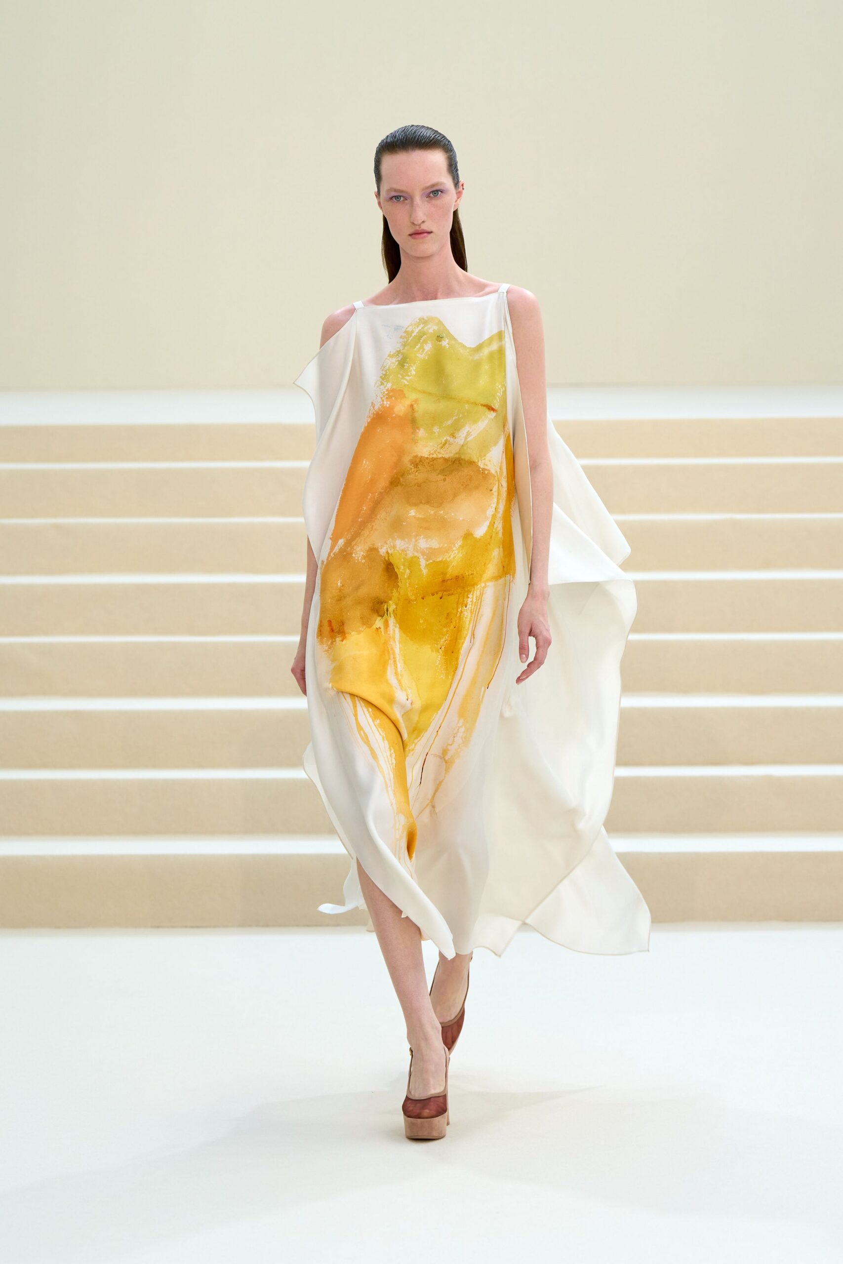 watercolor-print asymmetric maxi dress
