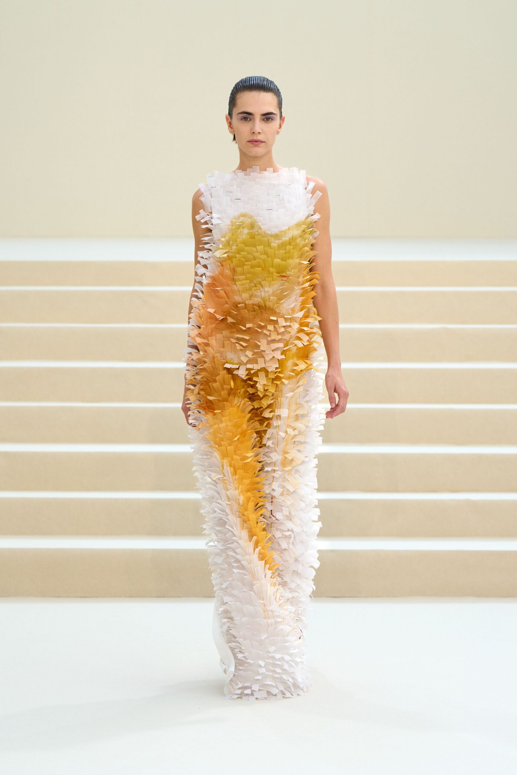 textured abstract petal evening gown